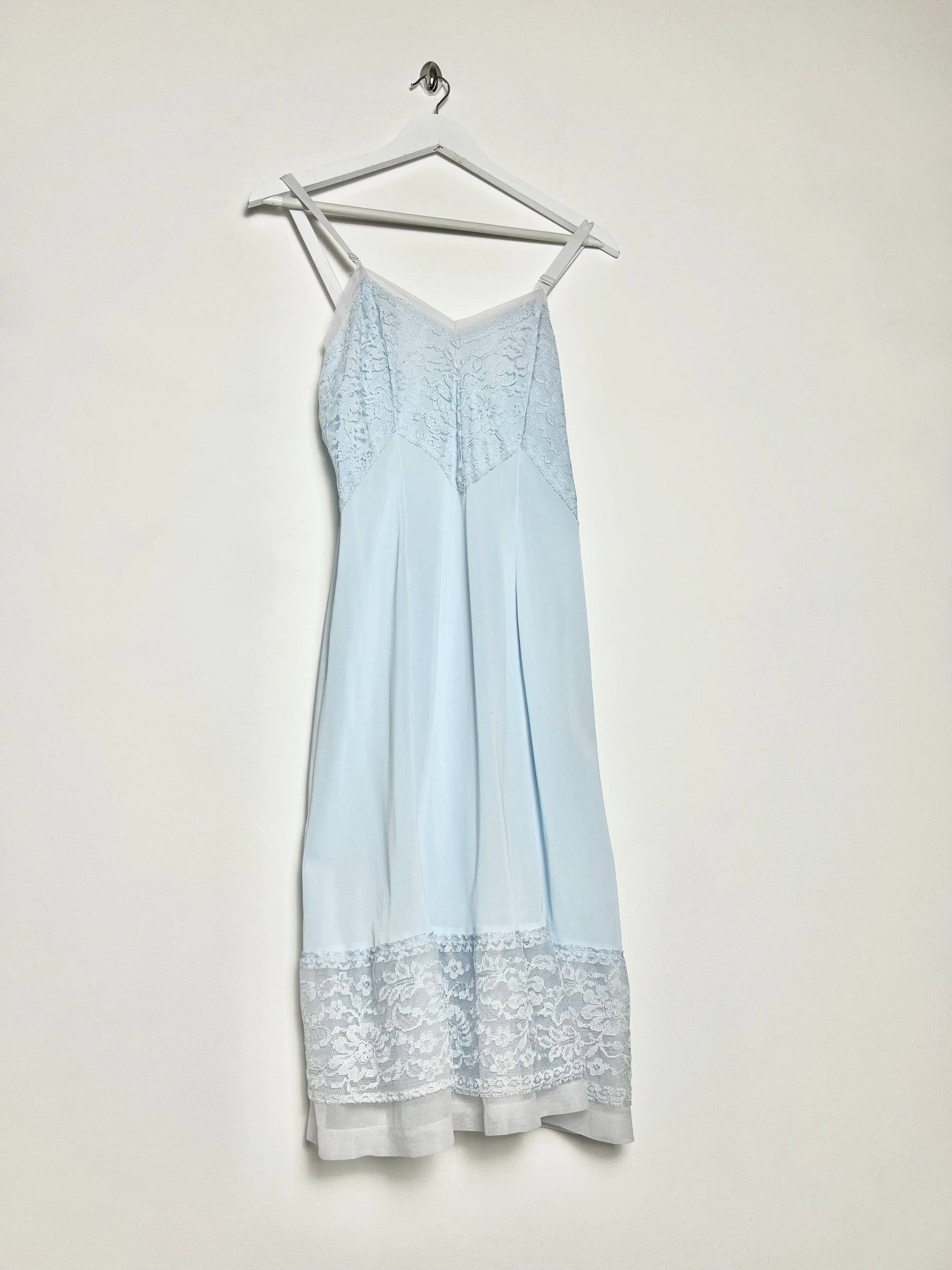 50's Slip Dress with Coordinated Sheer Lace Trim in Baby Blue - S/M