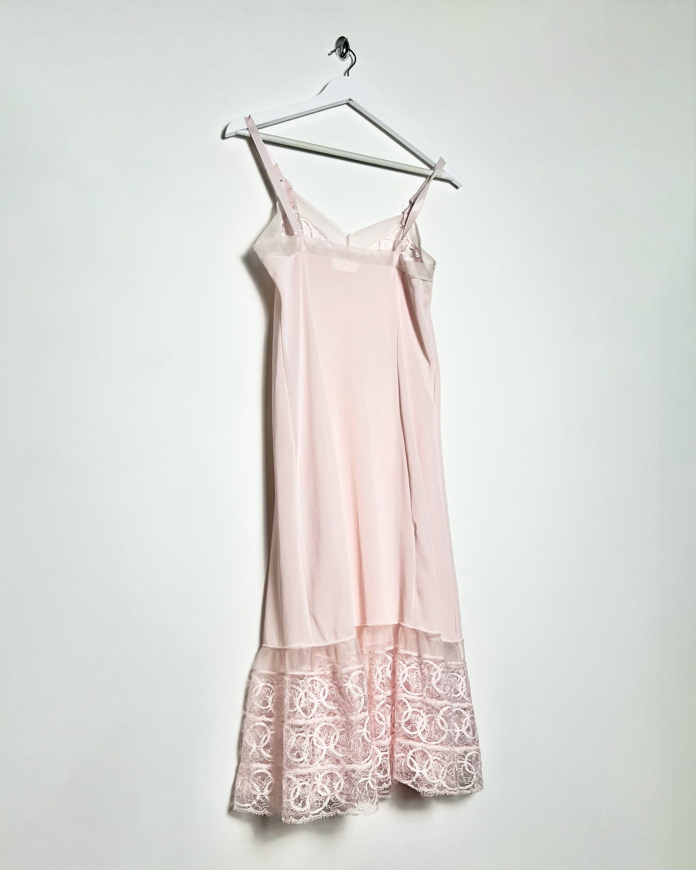80's Slip Dress with Coordinated Sheer Lace Trim in Pink - S/M