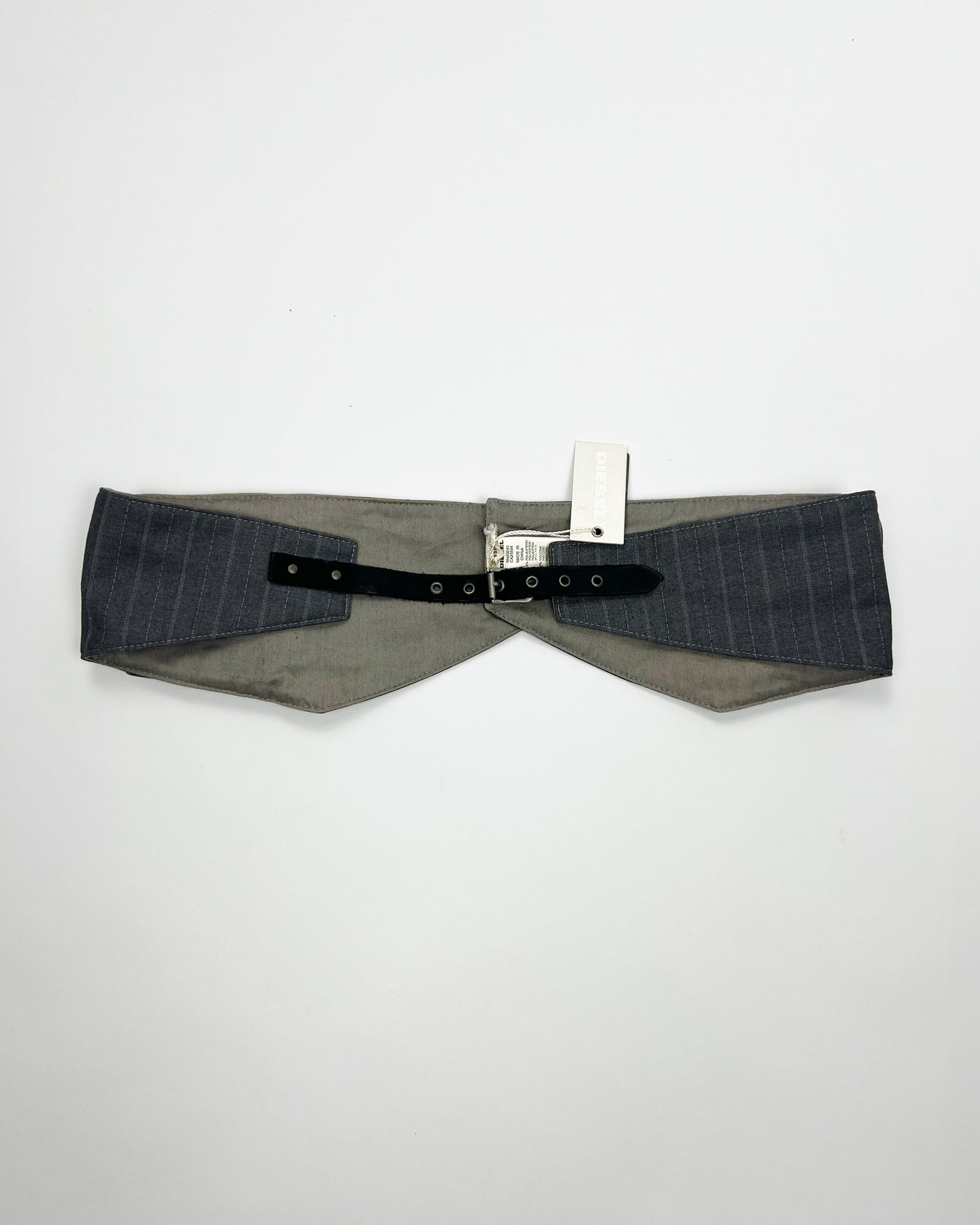 00's Diesel Utility Pocket Belt in Grey Pinstripe / Leather