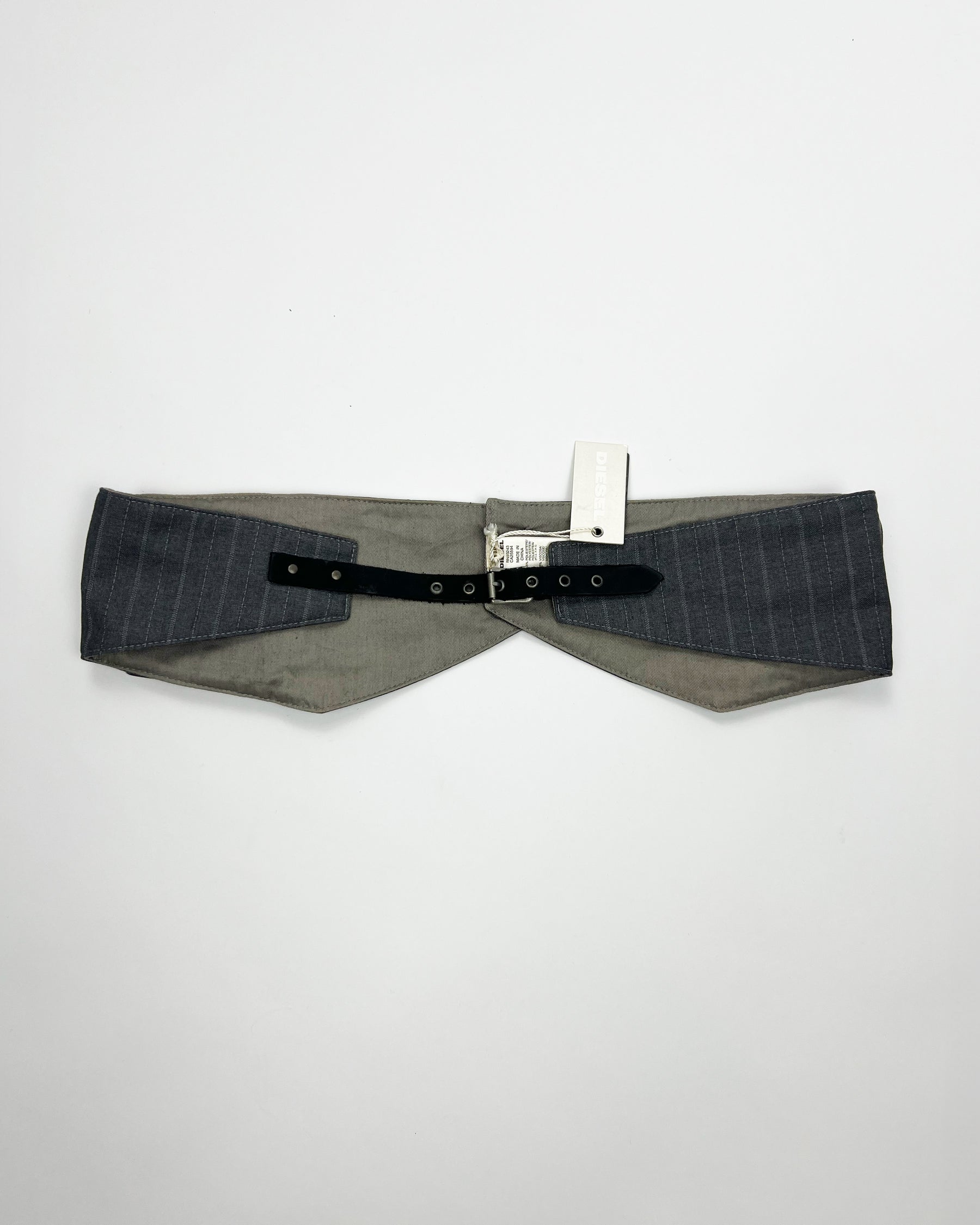 00's Diesel Utility Pocket Belt in Grey Pinstripe / Leather
