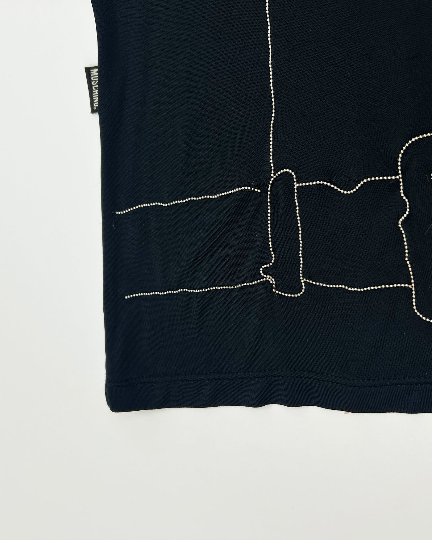 Late 90s Moschino Jeans trompe-l'œil Polo Top in Black with Silver Beading- M