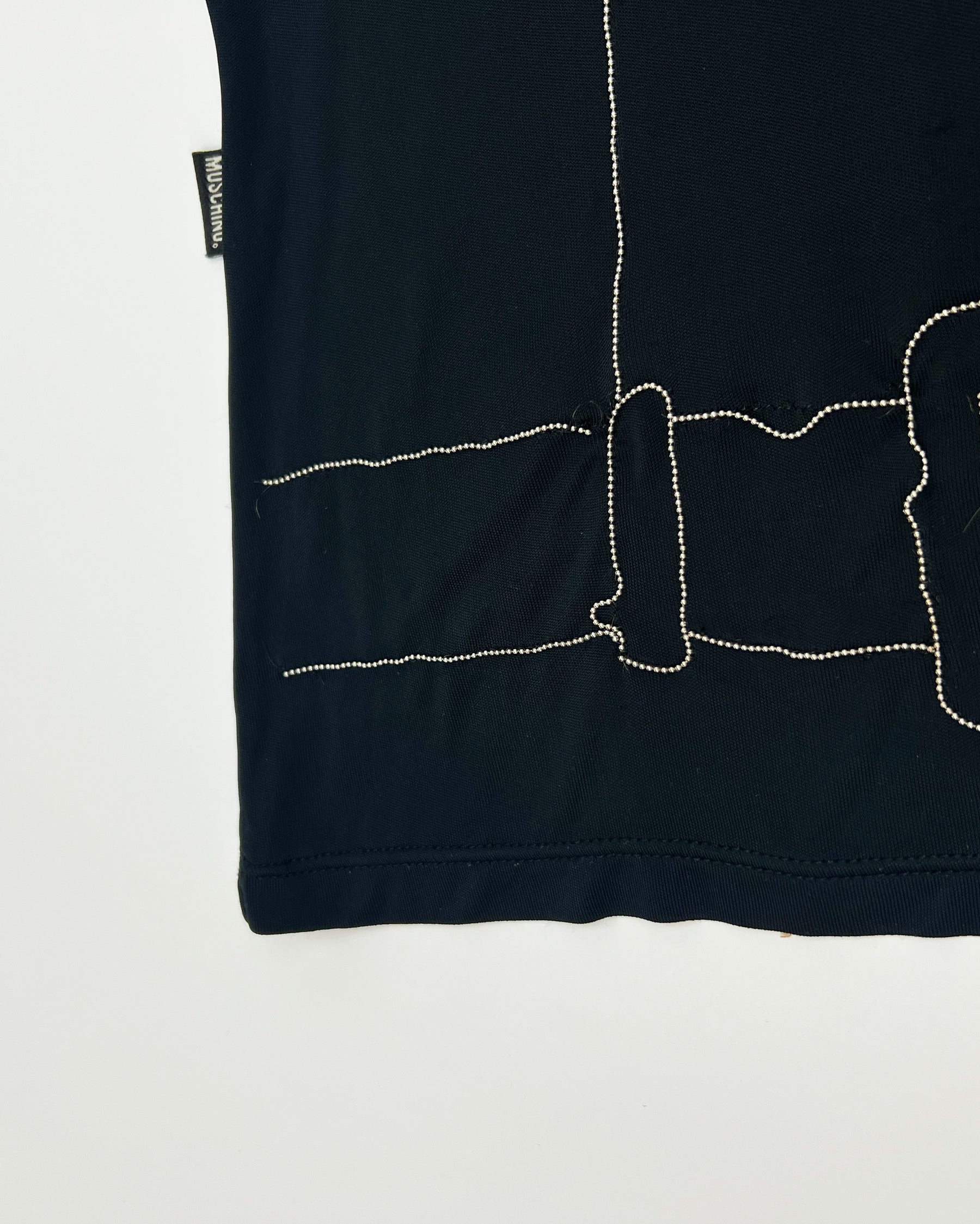 Late 90s Moschino Jeans trompe-l'œil Polo Top in Black with Silver Beading- M