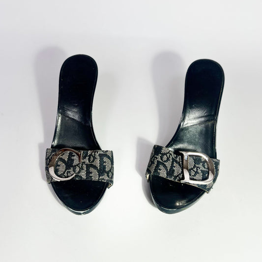 2004 Dior by John Galliano Monogram Denim Heels with Silver Charms - EU 37.5 