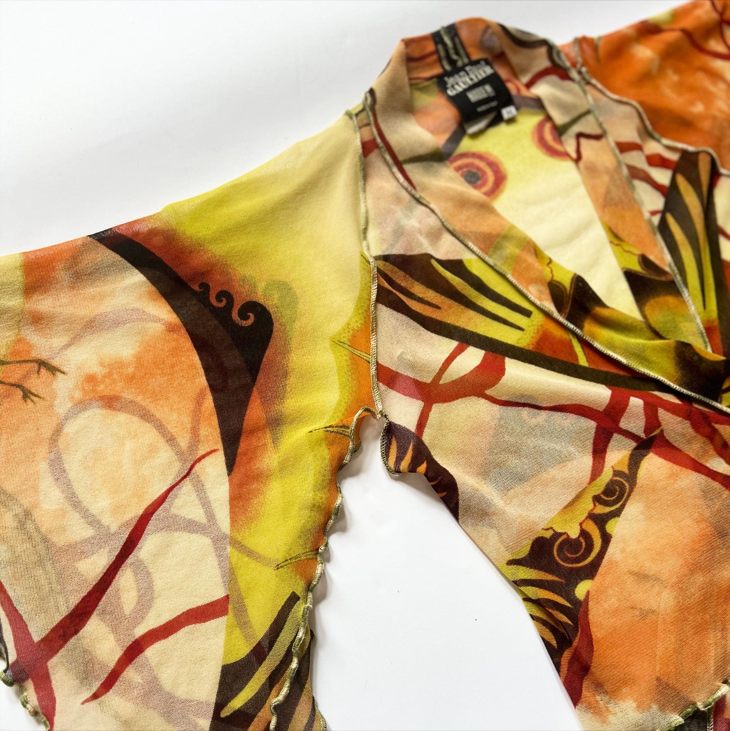 2005 SS Jean Paul Gaultier Salvador Dali Print Mesh Wrap Top - M 