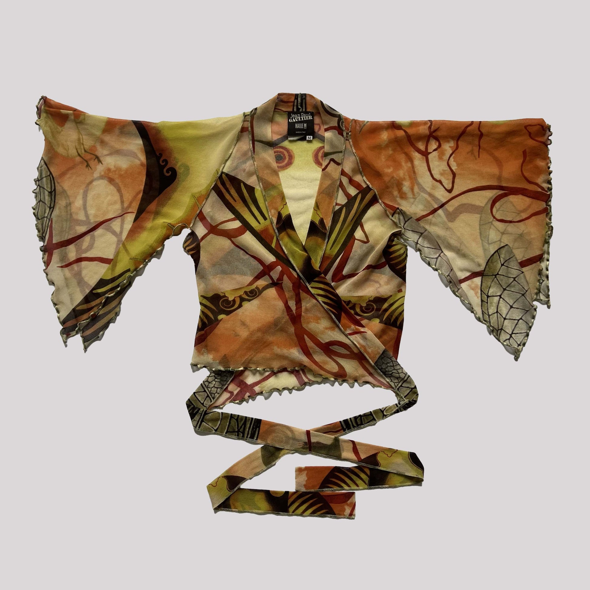 2005 SS Jean Paul Gaultier Salvador Dali Print Mesh Wrap Top - M 
