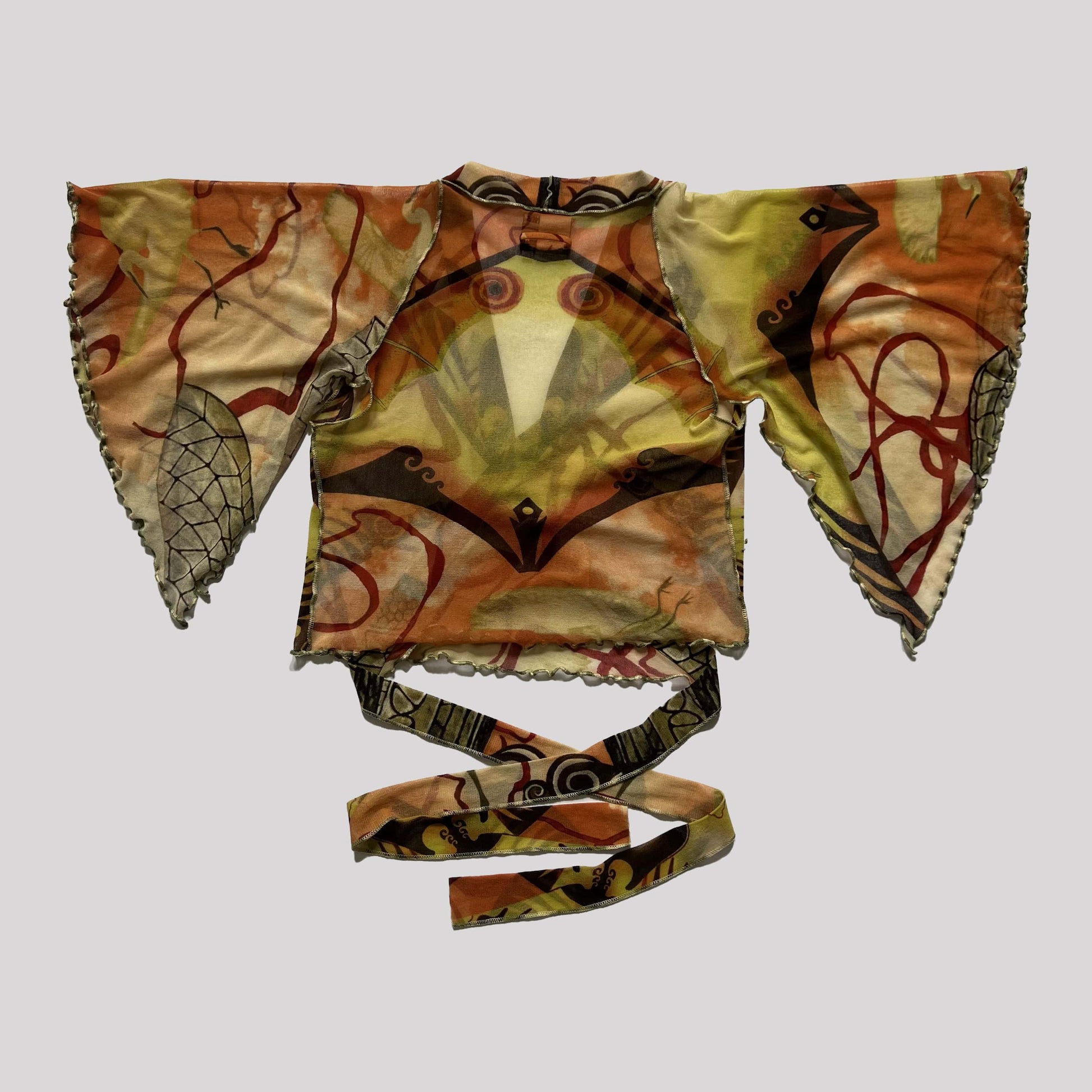 2005 SS Jean Paul Gaultier Salvador Dali Print Mesh Wrap Top - M 