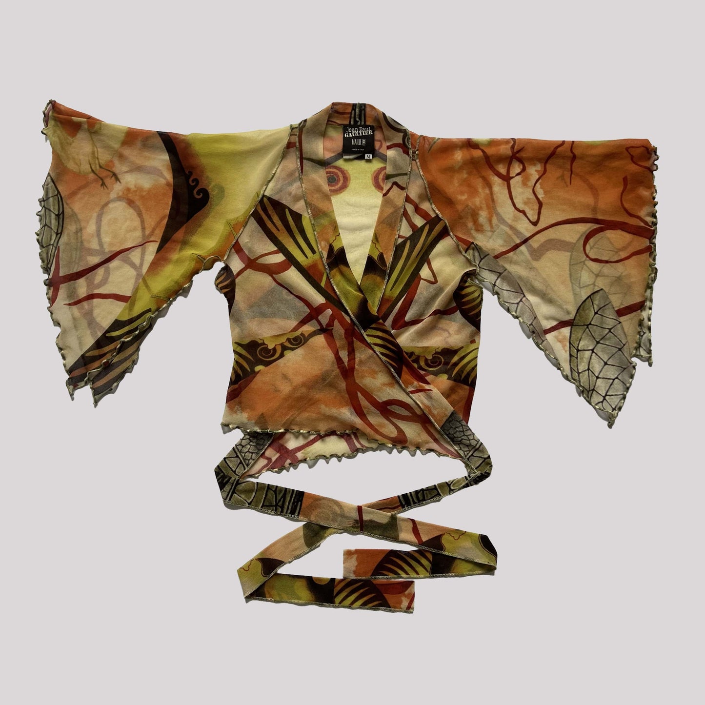 2005 SS Jean Paul Gaultier Salvador Dali Print Mesh Wrap Top - M 
