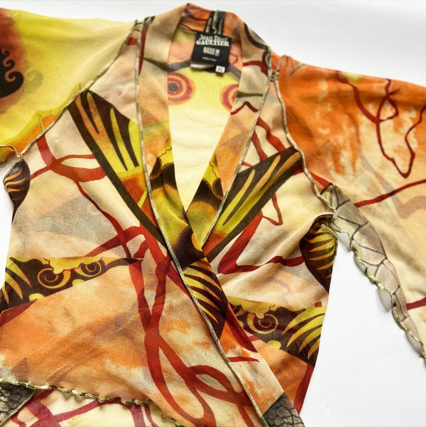 2005 SS Jean Paul Gaultier Salvador Dali Print Mesh Wrap Top - M 