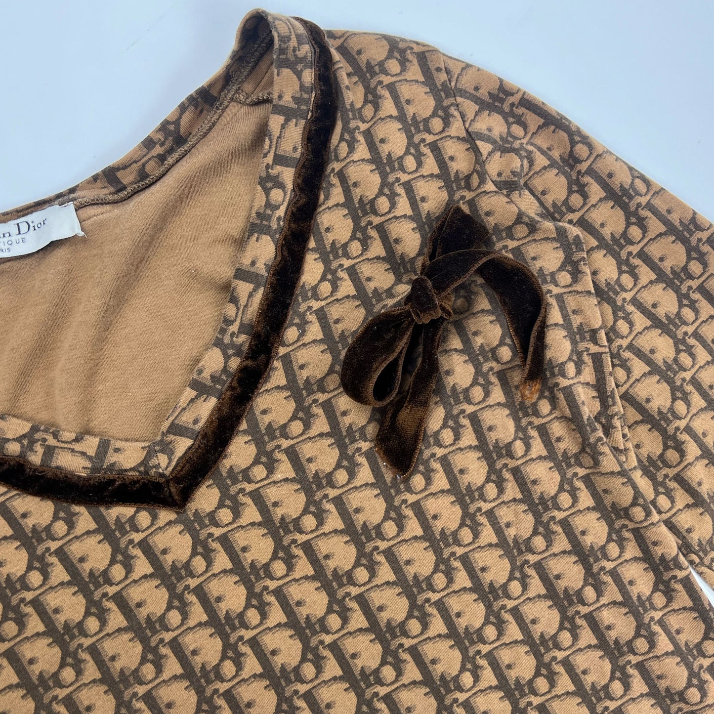 2005 Dior Longsleeve with Oblique Print and Velvet Bow - S/M