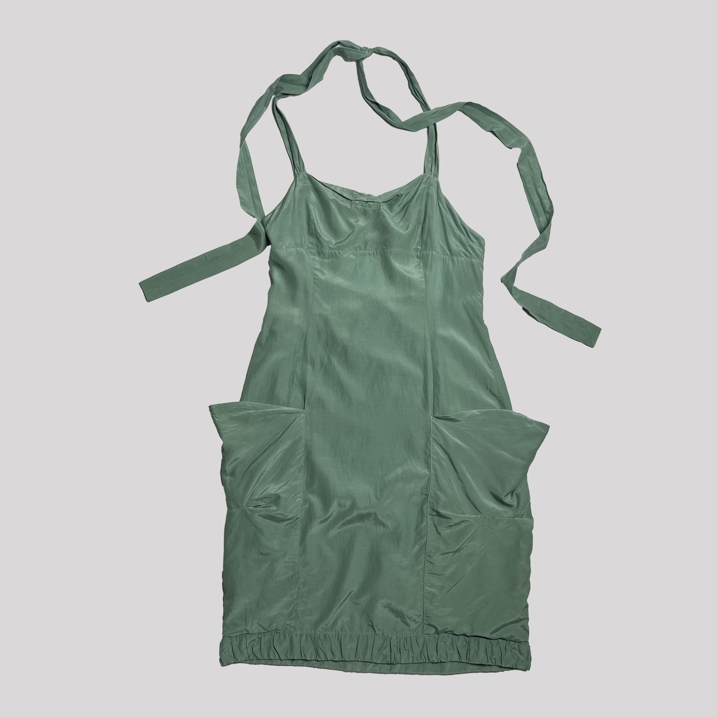 2007 Prada Silk Halterneck Pinafore Dress in Teal - M