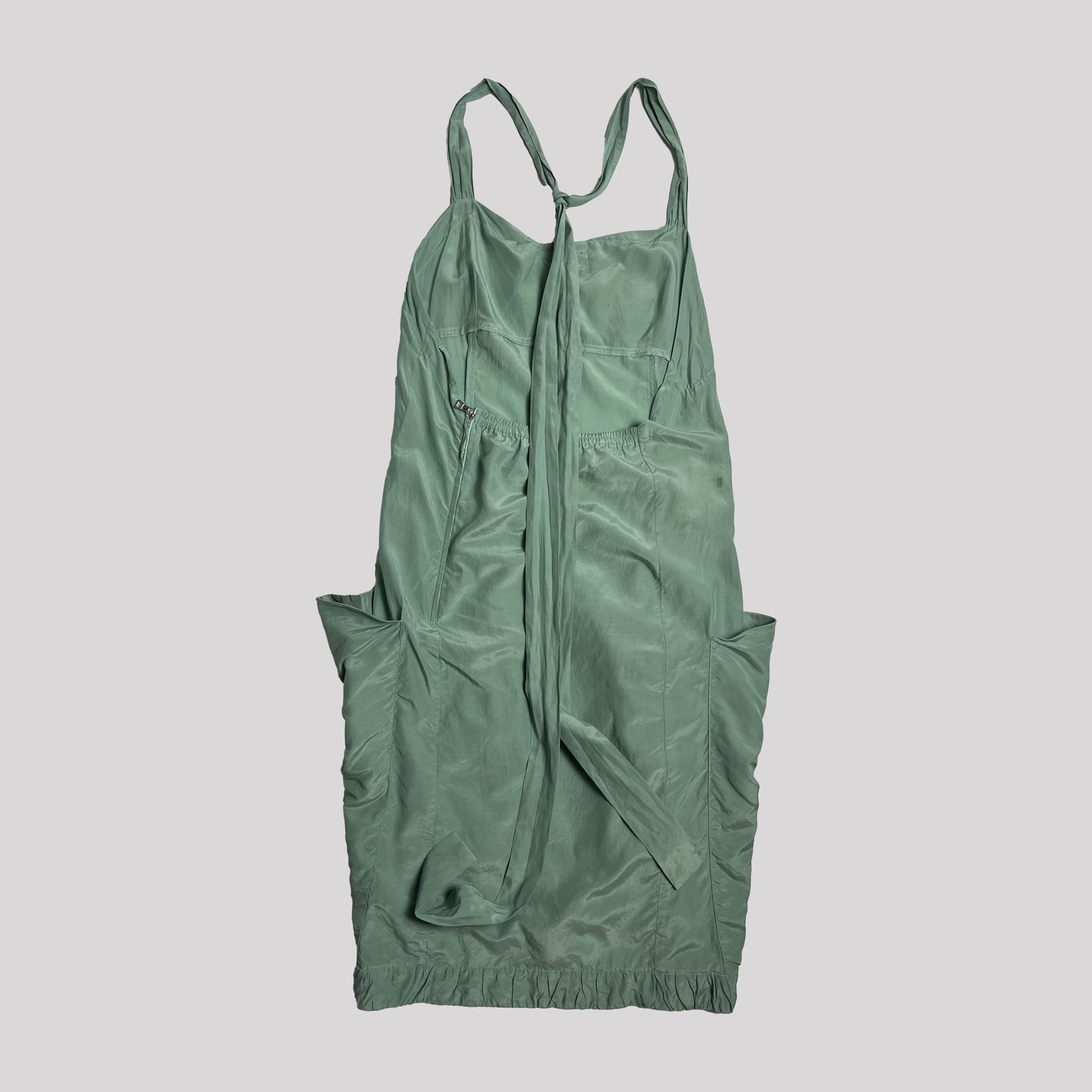 2007 Prada Silk Halterneck Pinafore Dress in Teal - M
