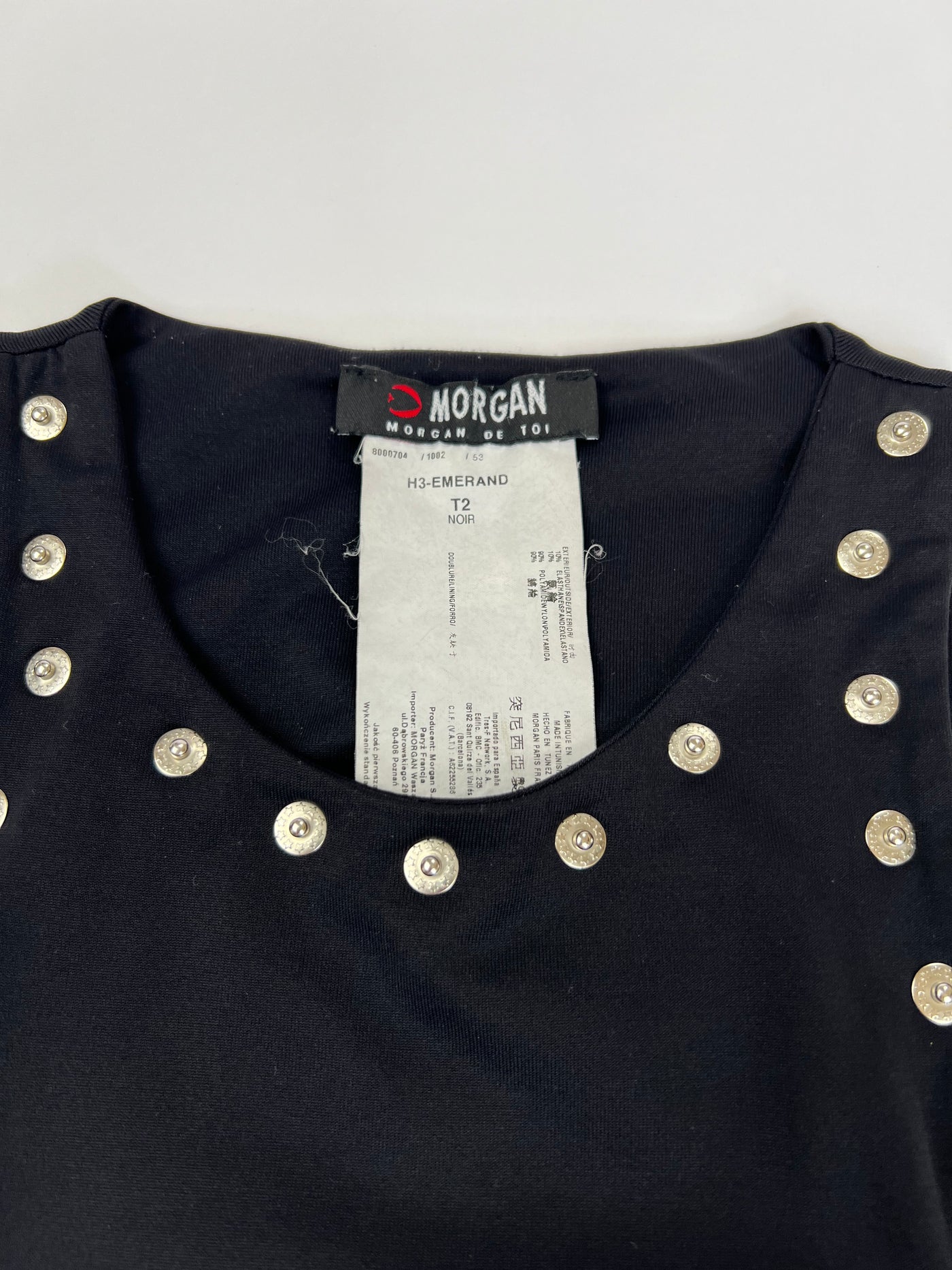 00's Morgan De Toi Tank Top with Studded Neckline in Black - M