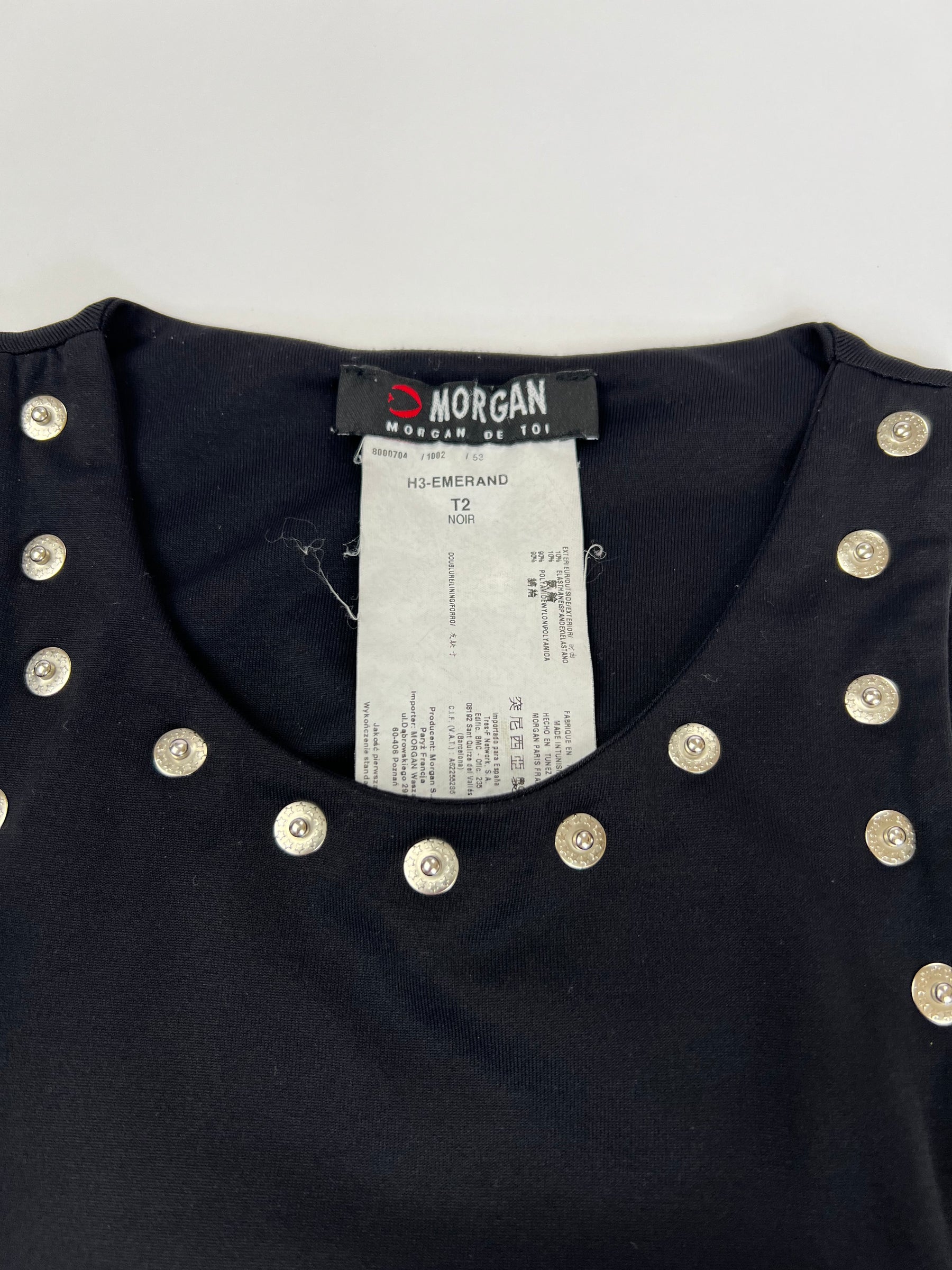 00's Morgan De Toi Tank Top with Studded Neckline in Black - M