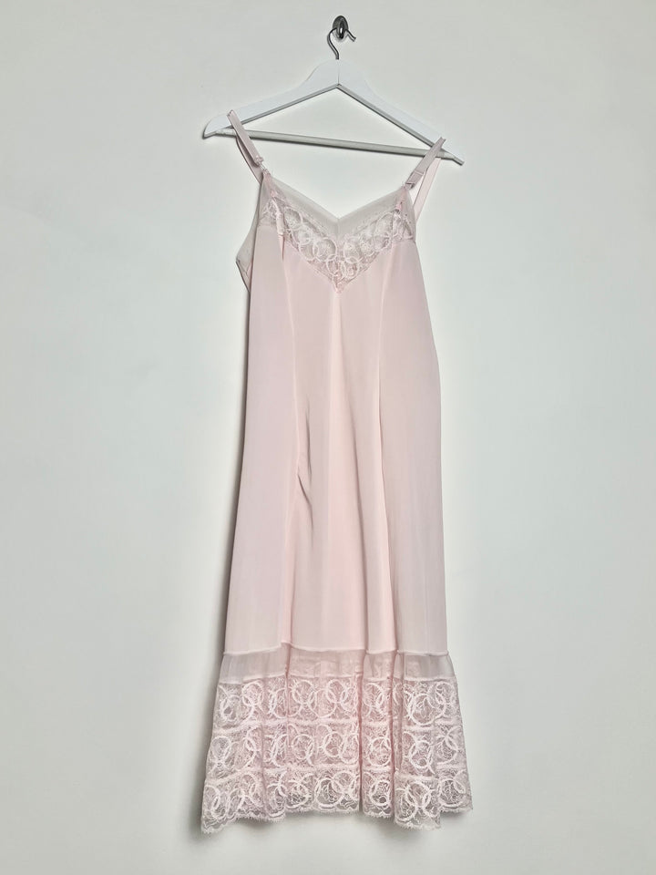 80's Slip Dress with Coordinated Sheer Lace Trim in Pink - S/M