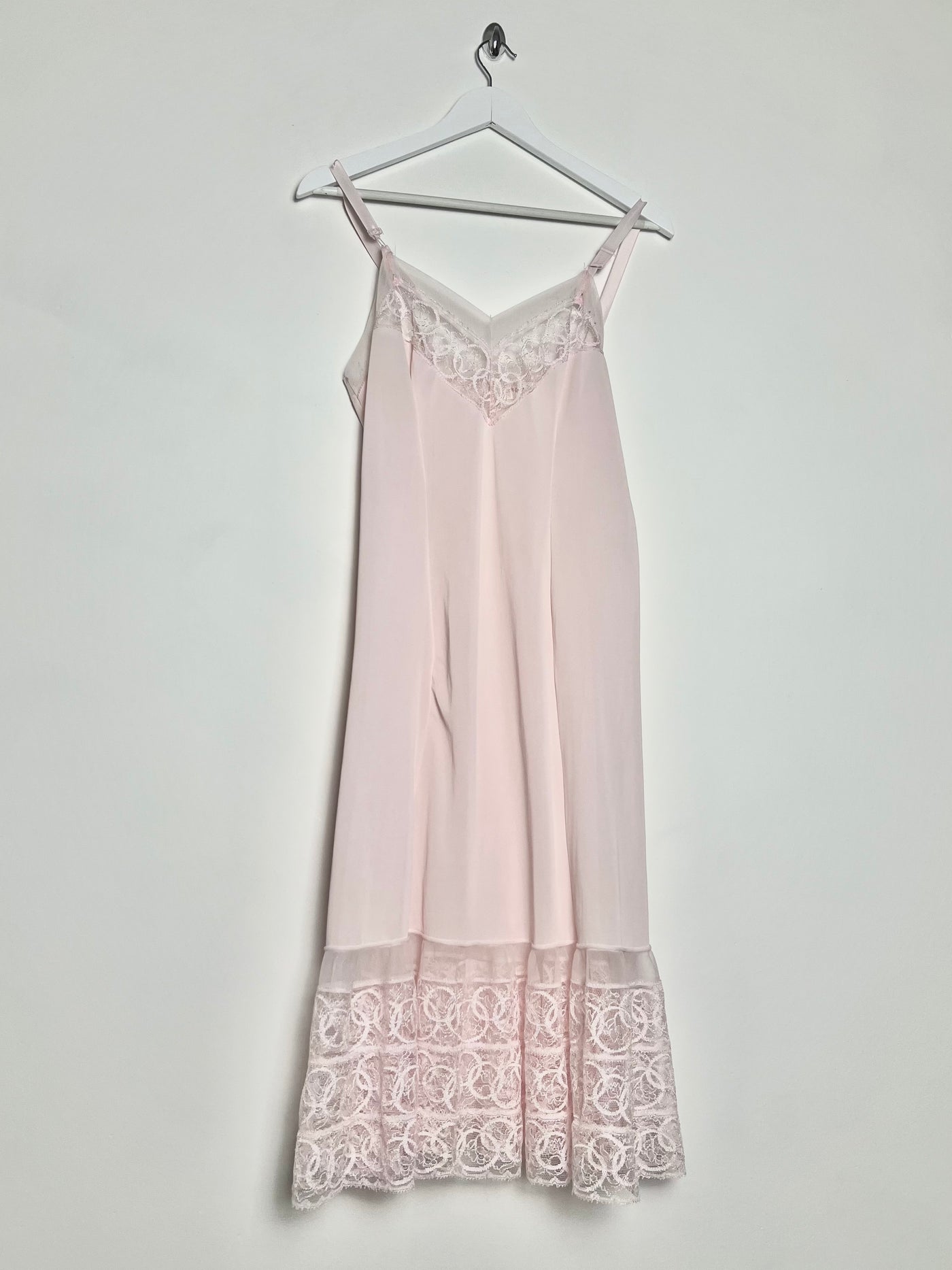 80's Slip Dress with Coordinated Sheer Lace Trim in Pink - S/M