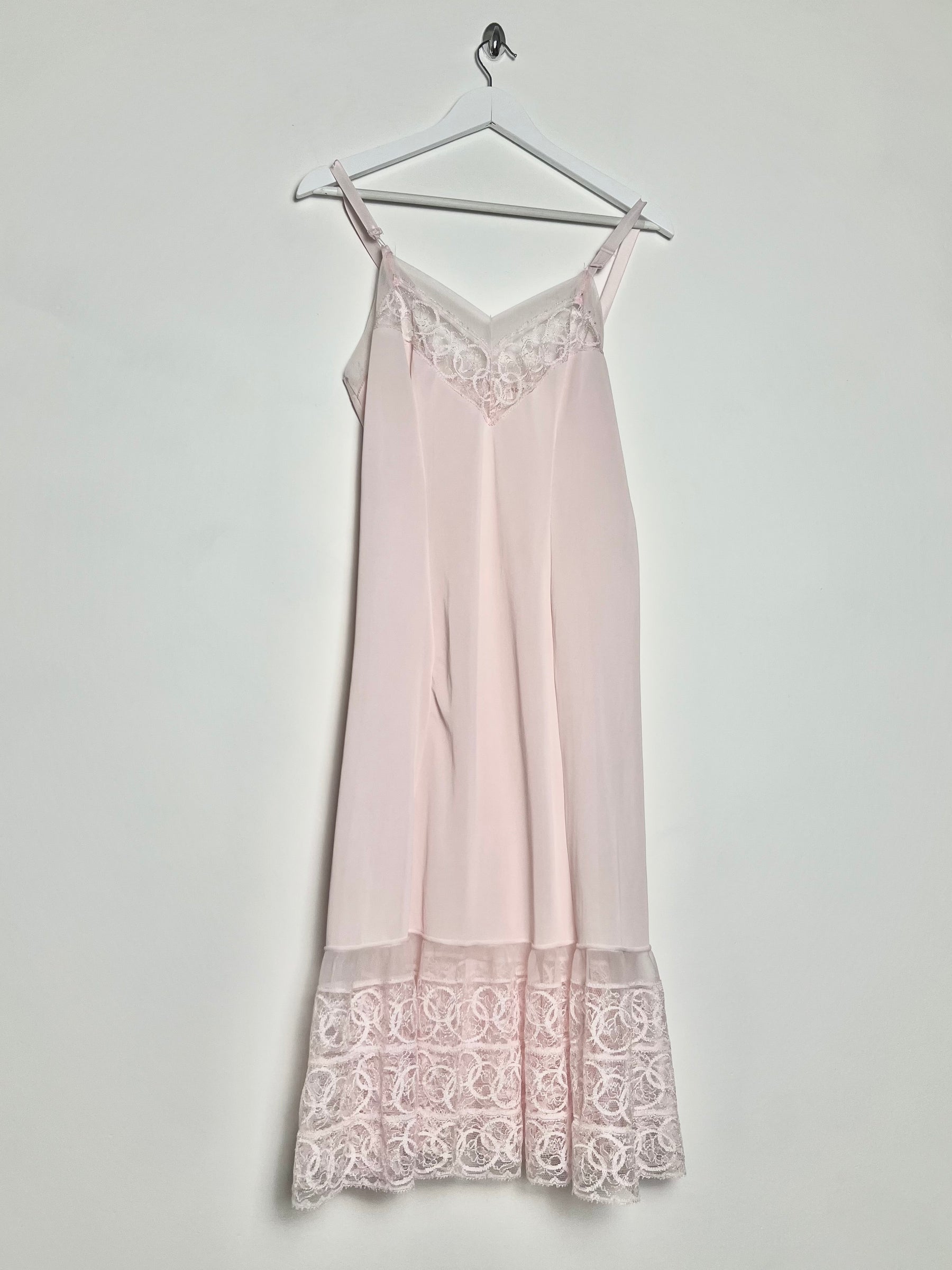 80's Slip Dress with Coordinated Sheer Lace Trim in Pink - S/M