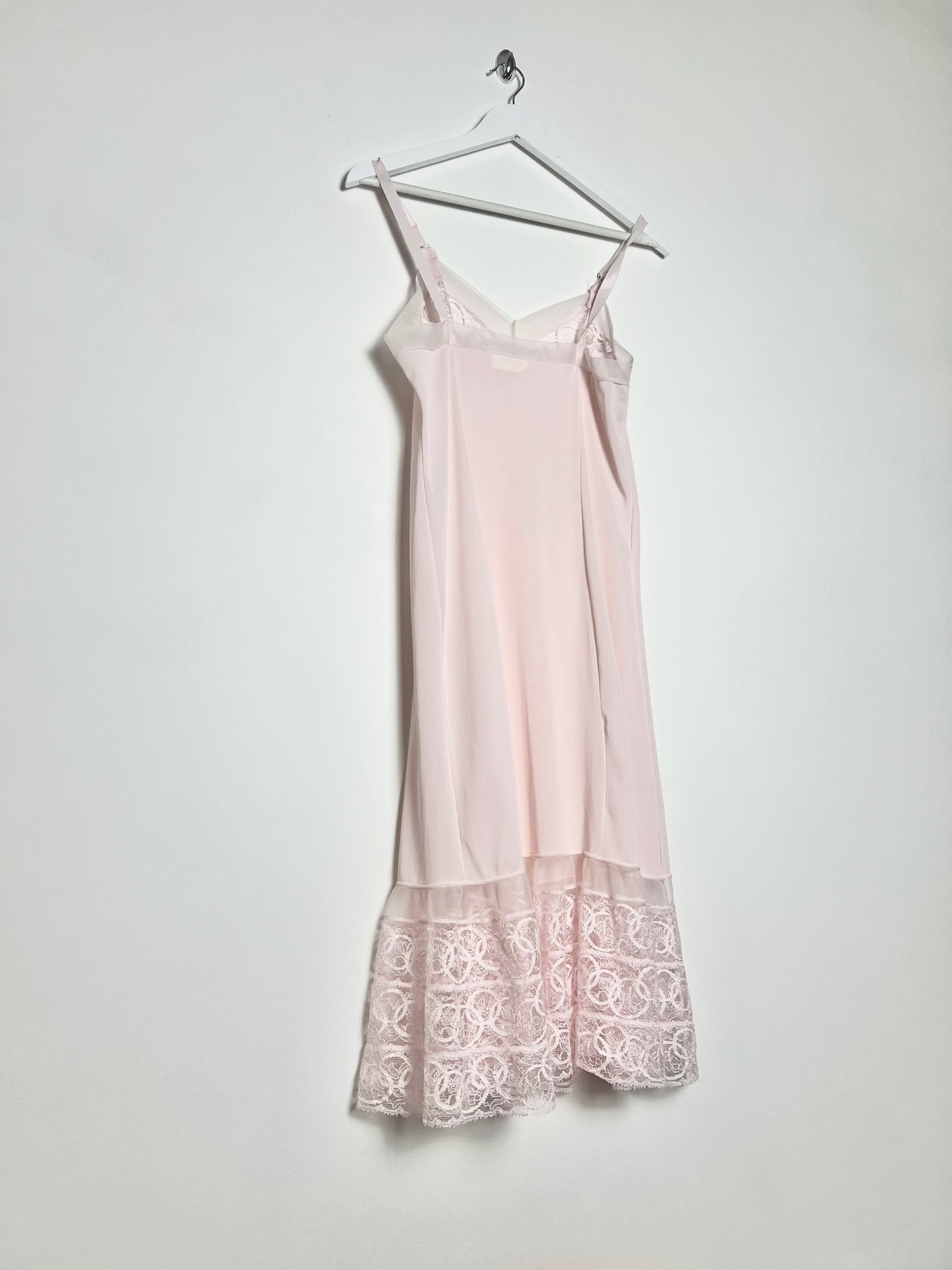 80's Slip Dress with Coordinated Sheer Lace Trim in Pink - S/M