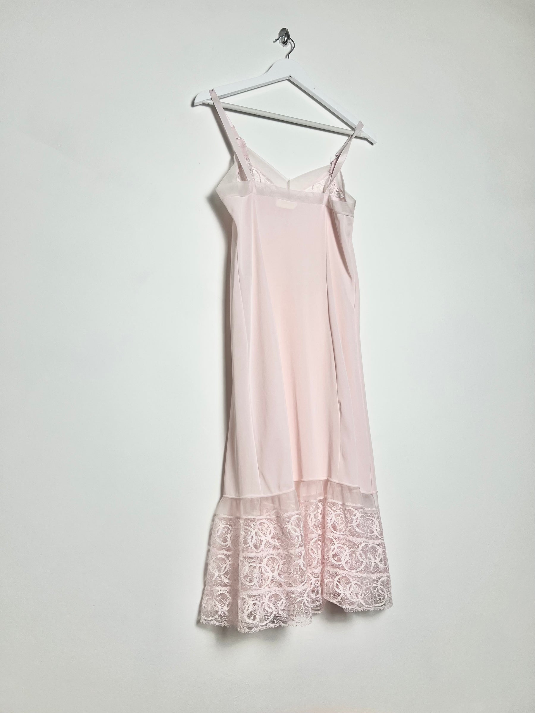 80's Slip Dress with Coordinated Sheer Lace Trim in Pink - S/M