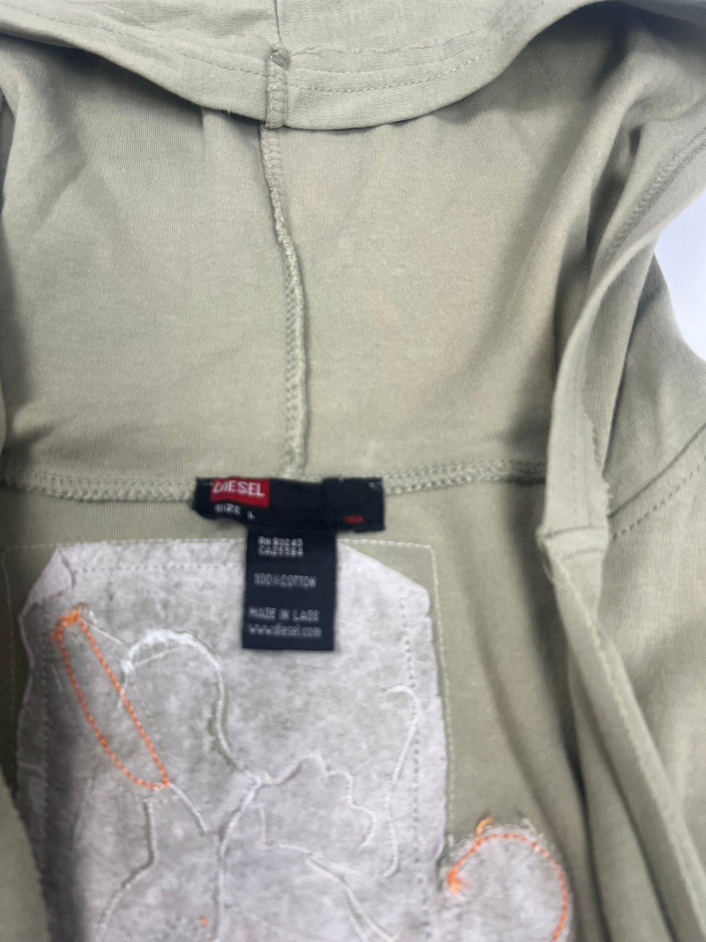 00's Diesel Tie Wrap Top with Beaded Detailing & Hood in Khaki - L
