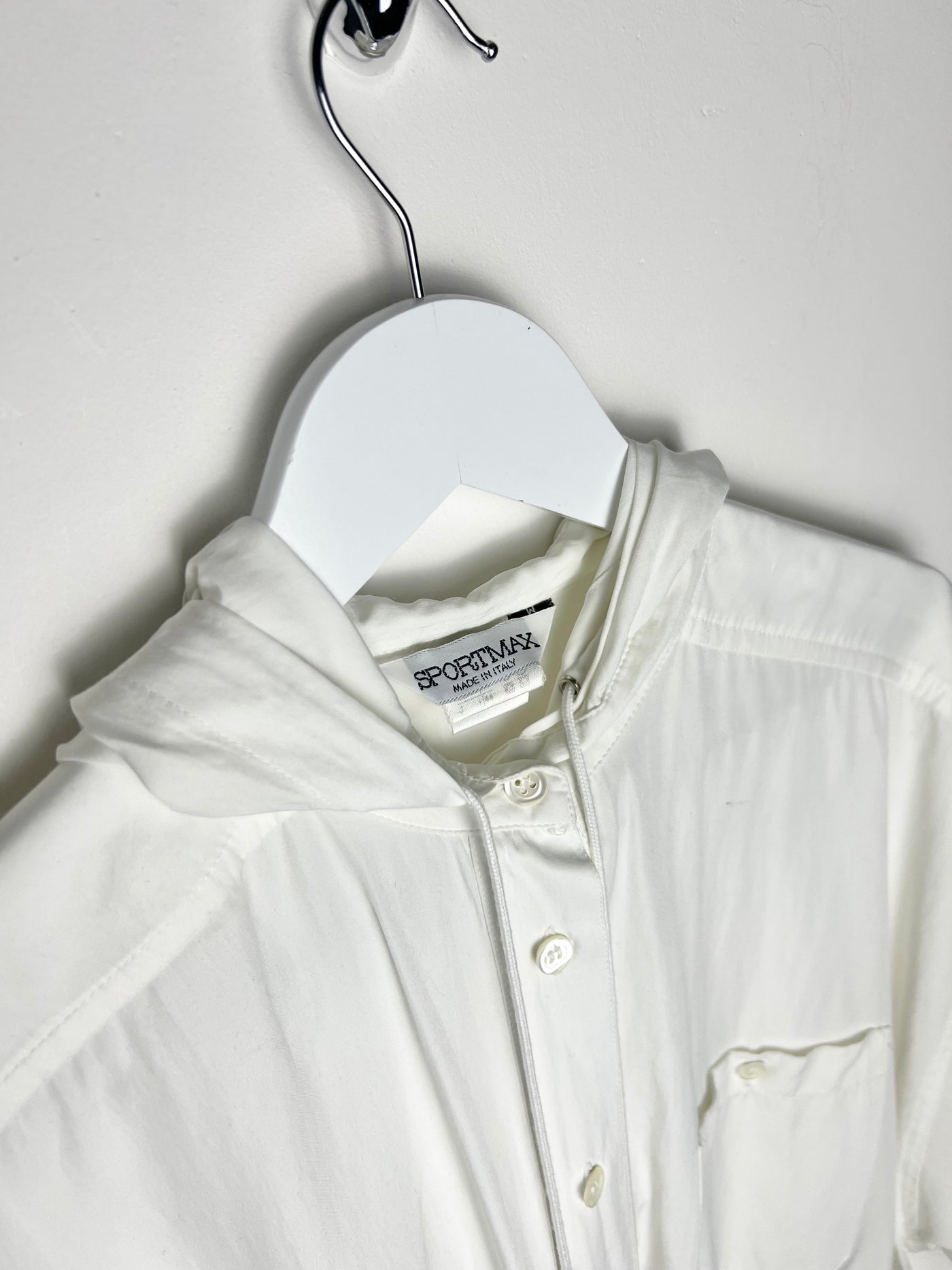 Vintage Sportmax Hooded Shirt with Drawstring Waist in White - M
