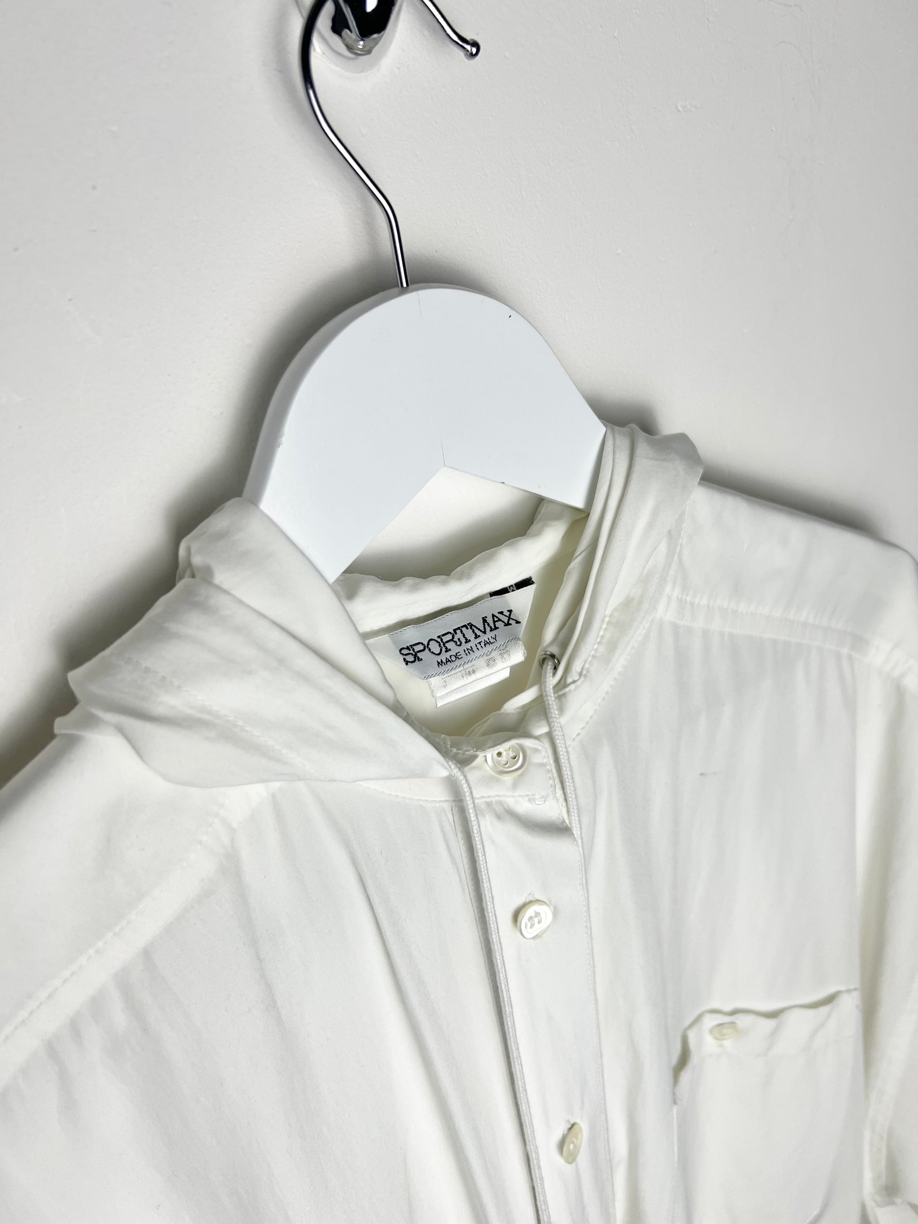 Vintage Sportmax Hooded Shirt with Drawstring Waist in White - M