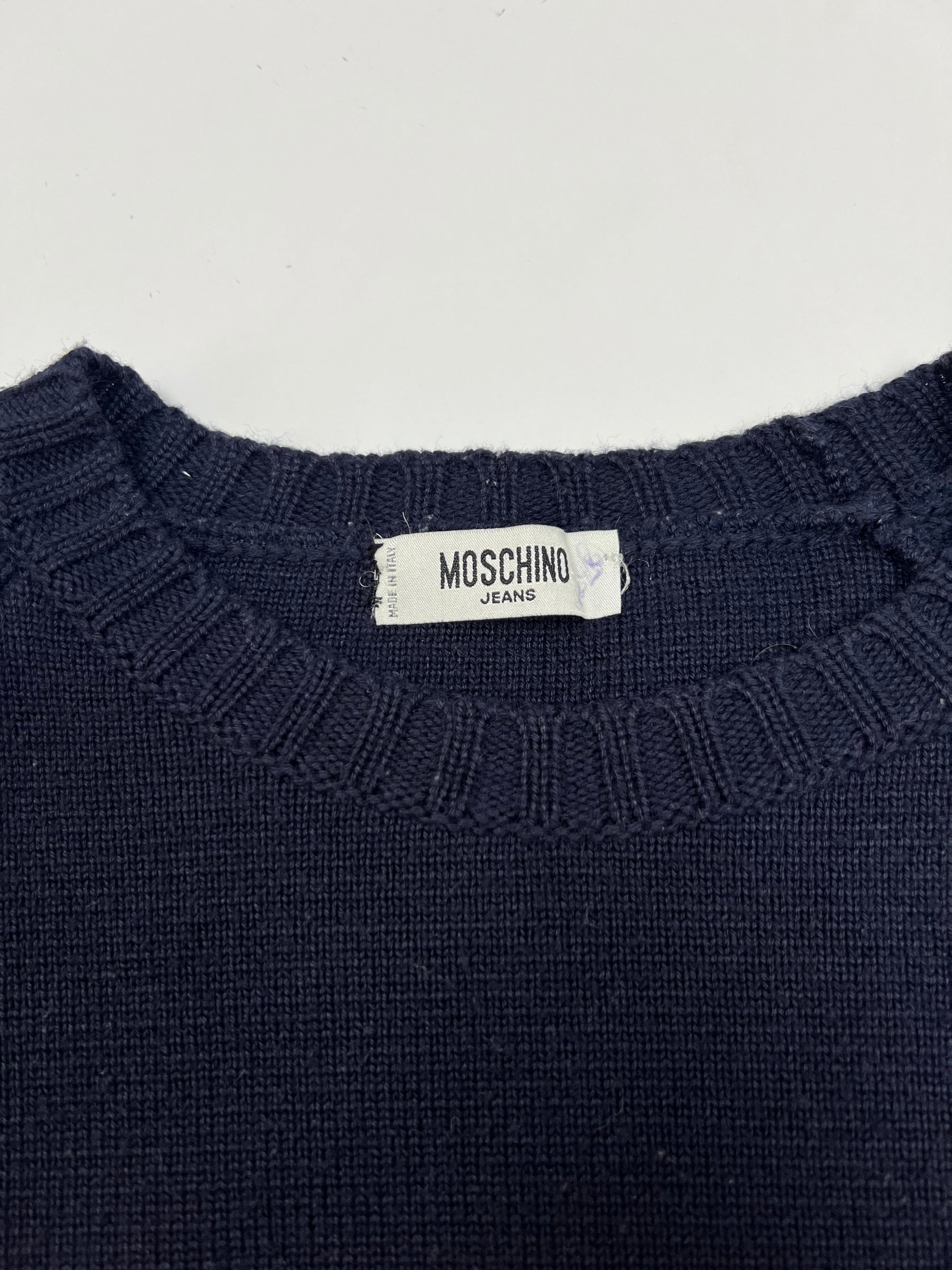 00's Moschino Jeans Knit with Denim Peace Sign Applique - M