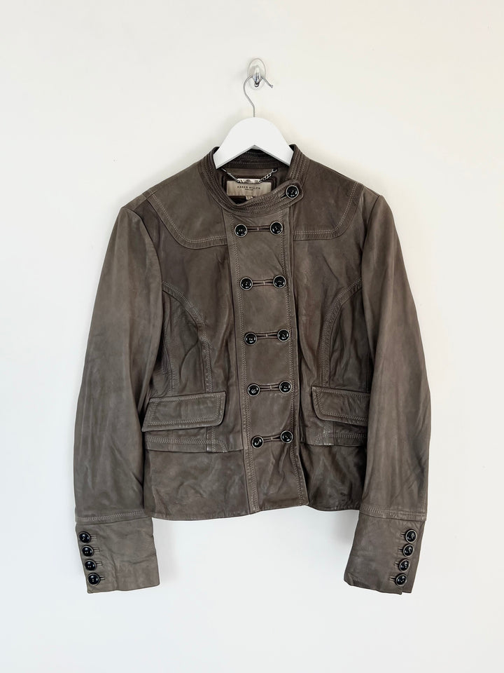00s Vintage Leather Napoleon Jacket in Khaki - M / L