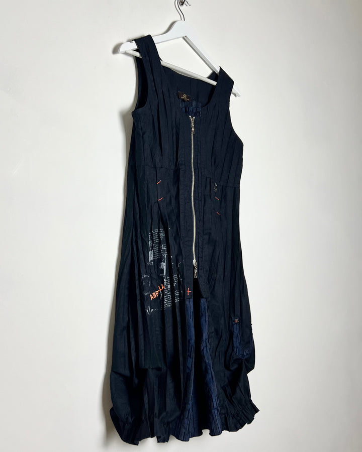 00's Gabriella Fratella Pleated Midi Tank Dress with Bubble Hem - L