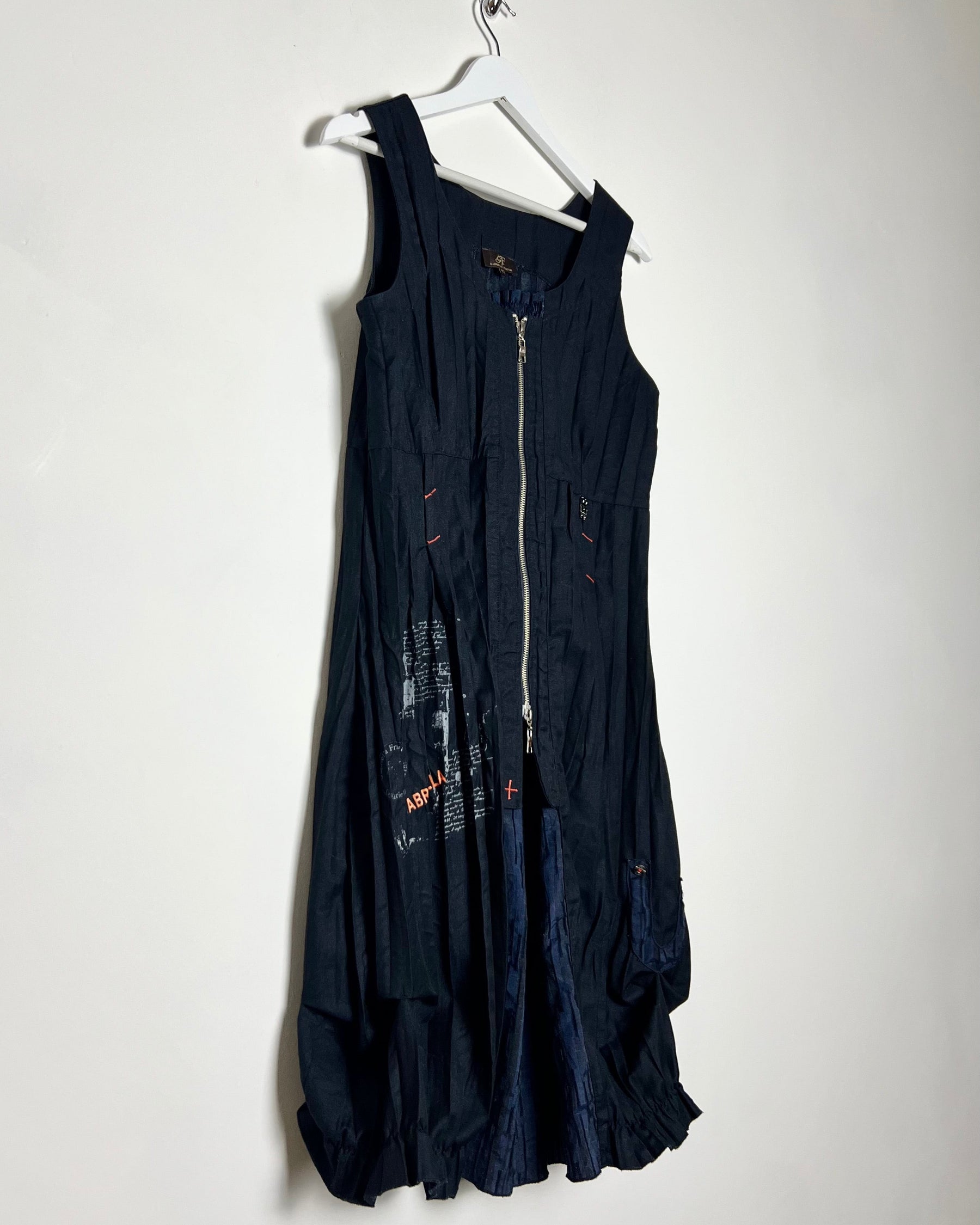00's Gabriella Fratella Pleated Midi Tank Dress with Bubble Hem - L