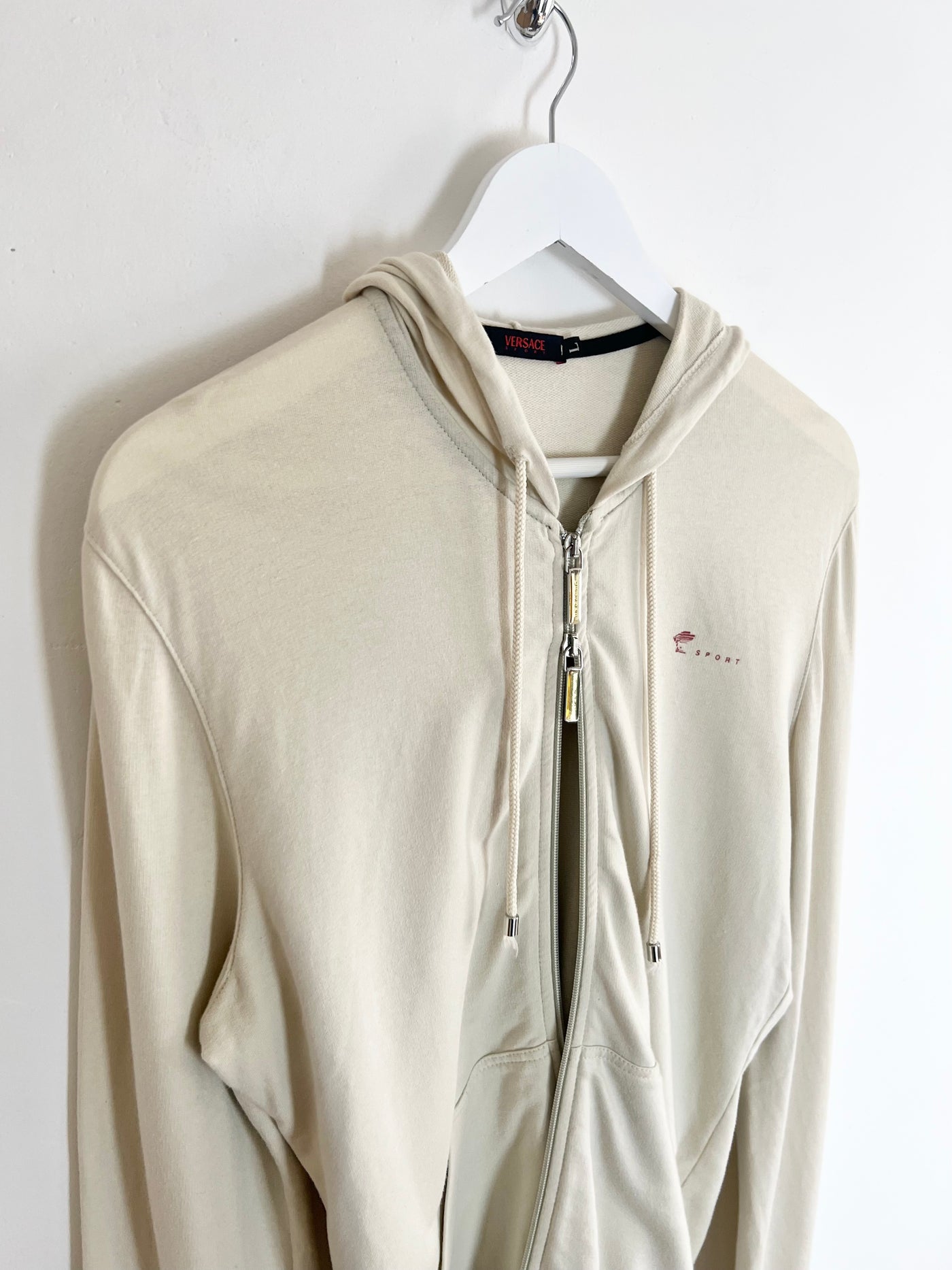 00's Versace Sport Hoody with Doubleway Zip in Cream - L