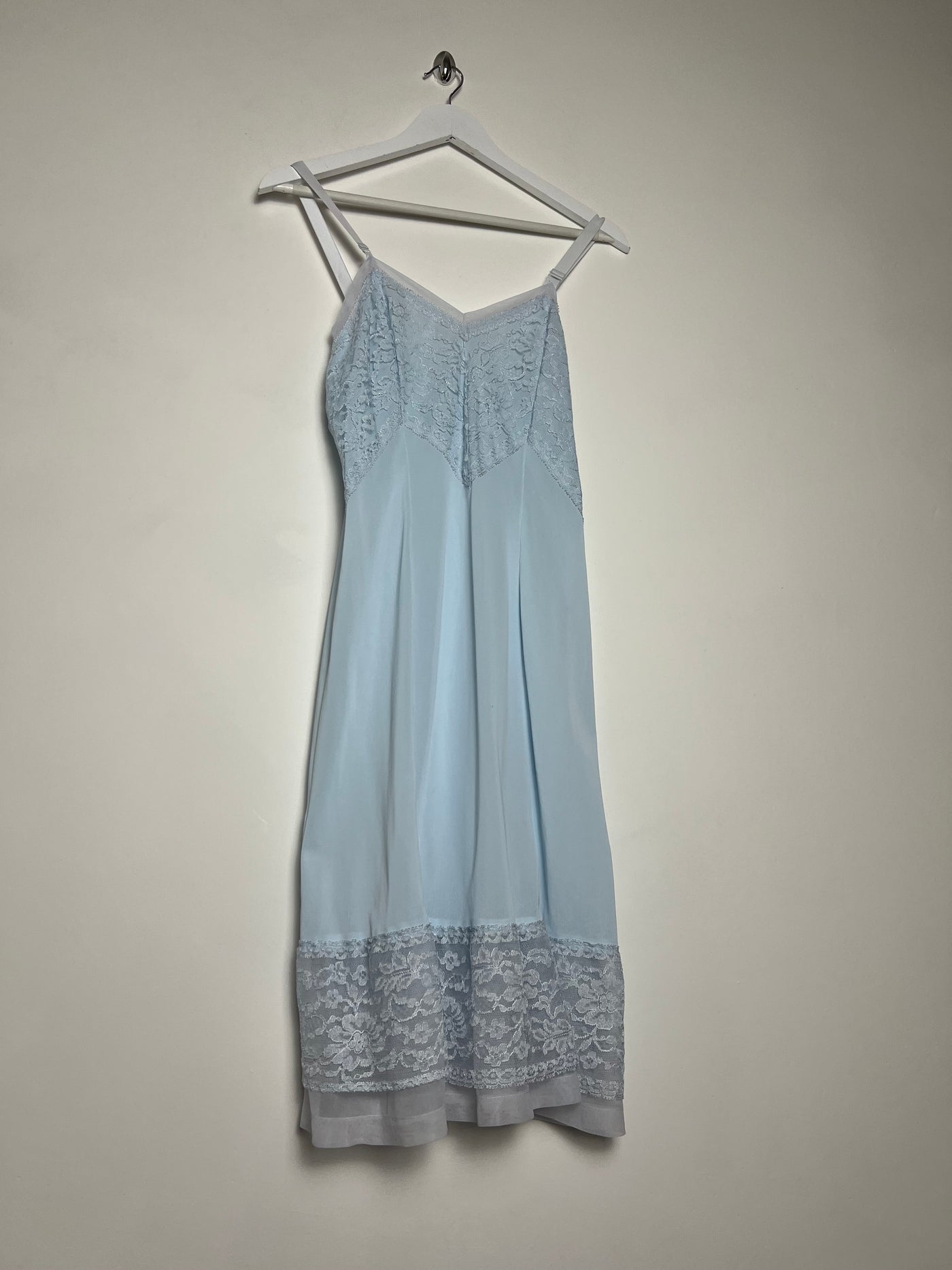 50's Slip Dress with Coordinated Sheer Lace Trim in Baby Blue - S/M