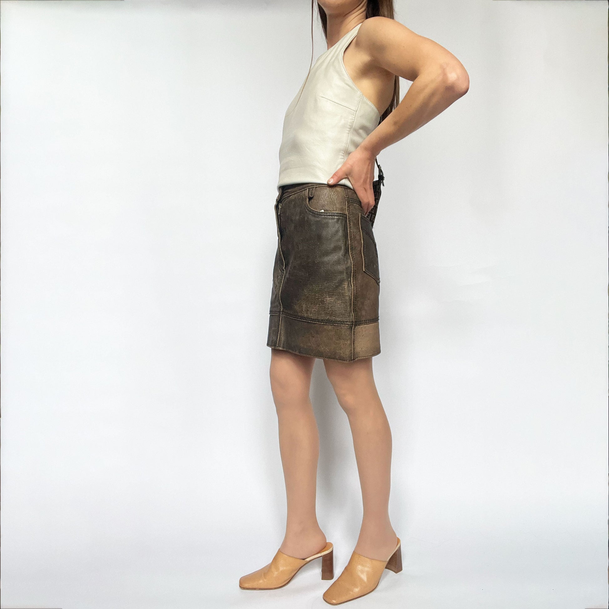80's Moschino Leather Pencil Skirt in Brown - XS 