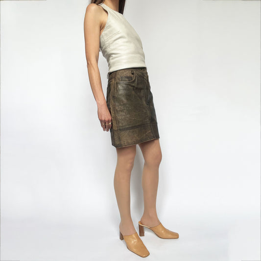 80's Moschino Leather Pencil Skirt in Brown - XS 