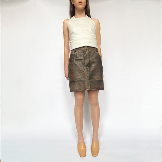 80's Moschino Leather Pencil Skirt in Brown - XS 