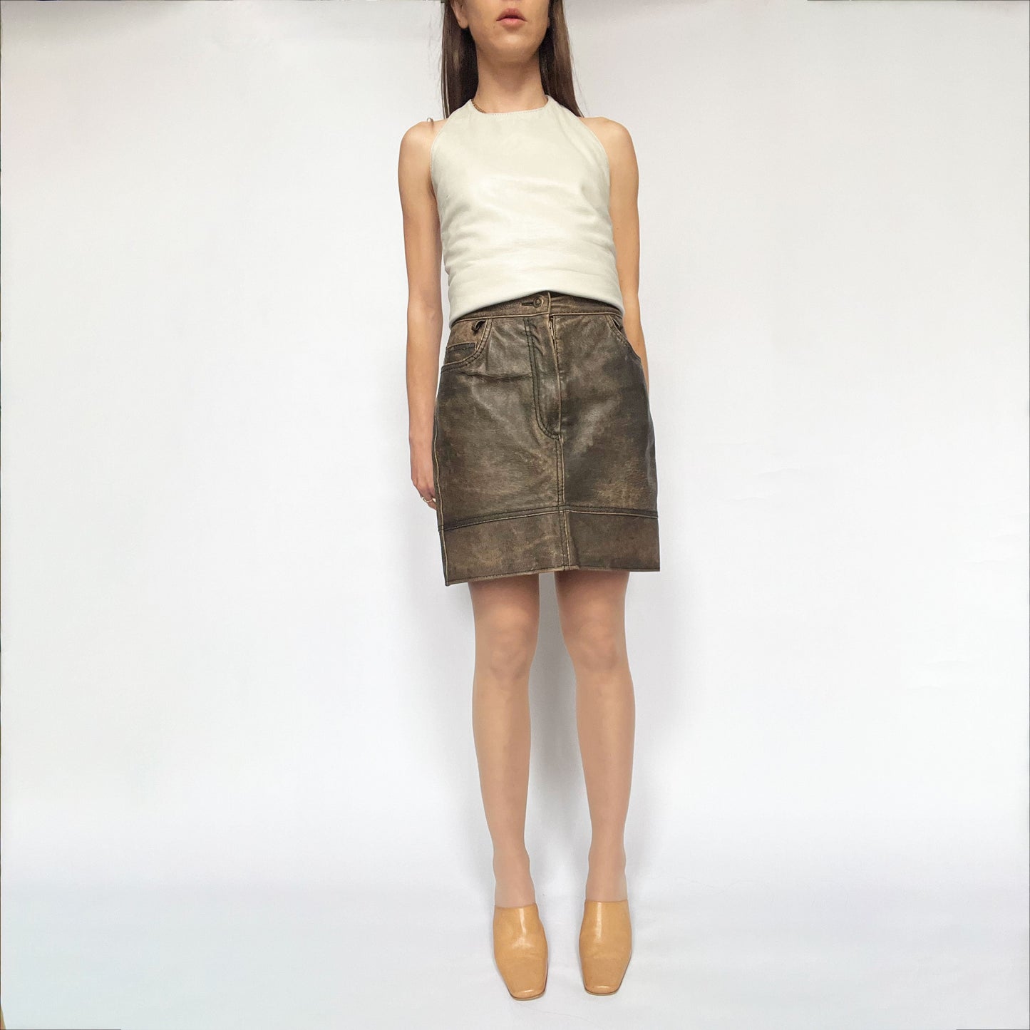 80's Moschino Leather Pencil Skirt in Brown - XS 