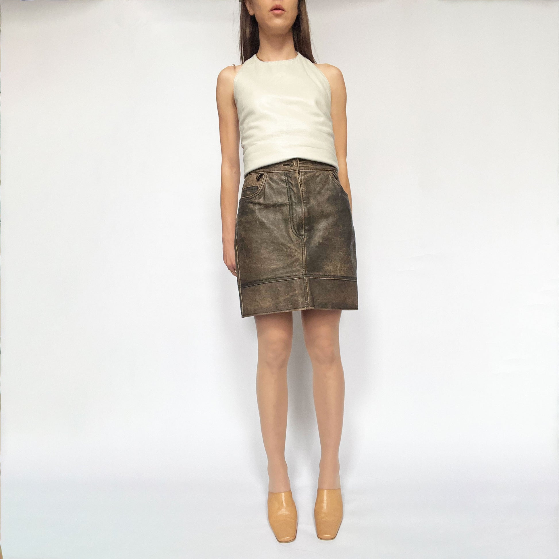 80's Moschino Leather Pencil Skirt in Brown - XS 