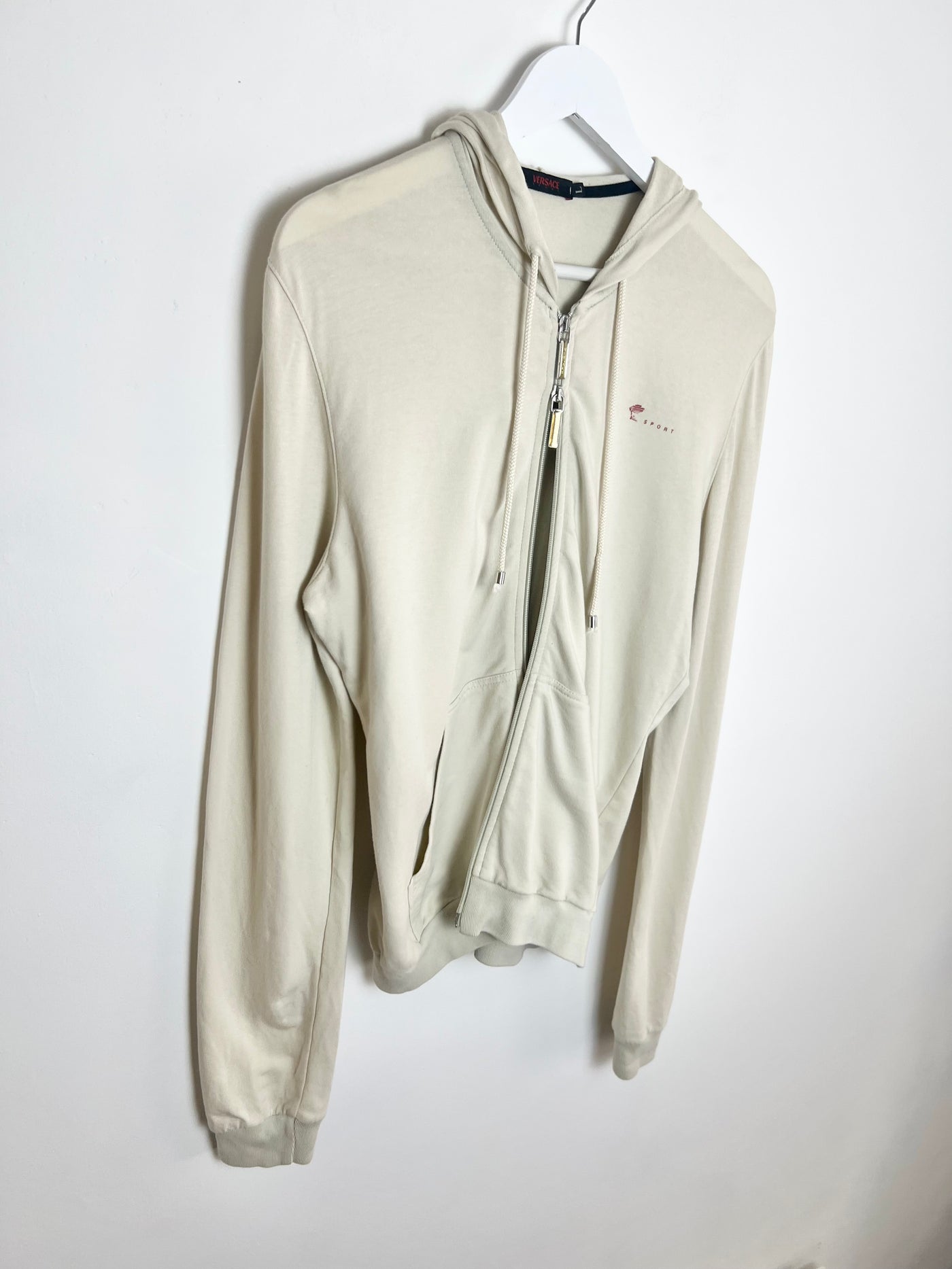 00's Versace Sport Hoody with Doubleway Zip in Cream - L