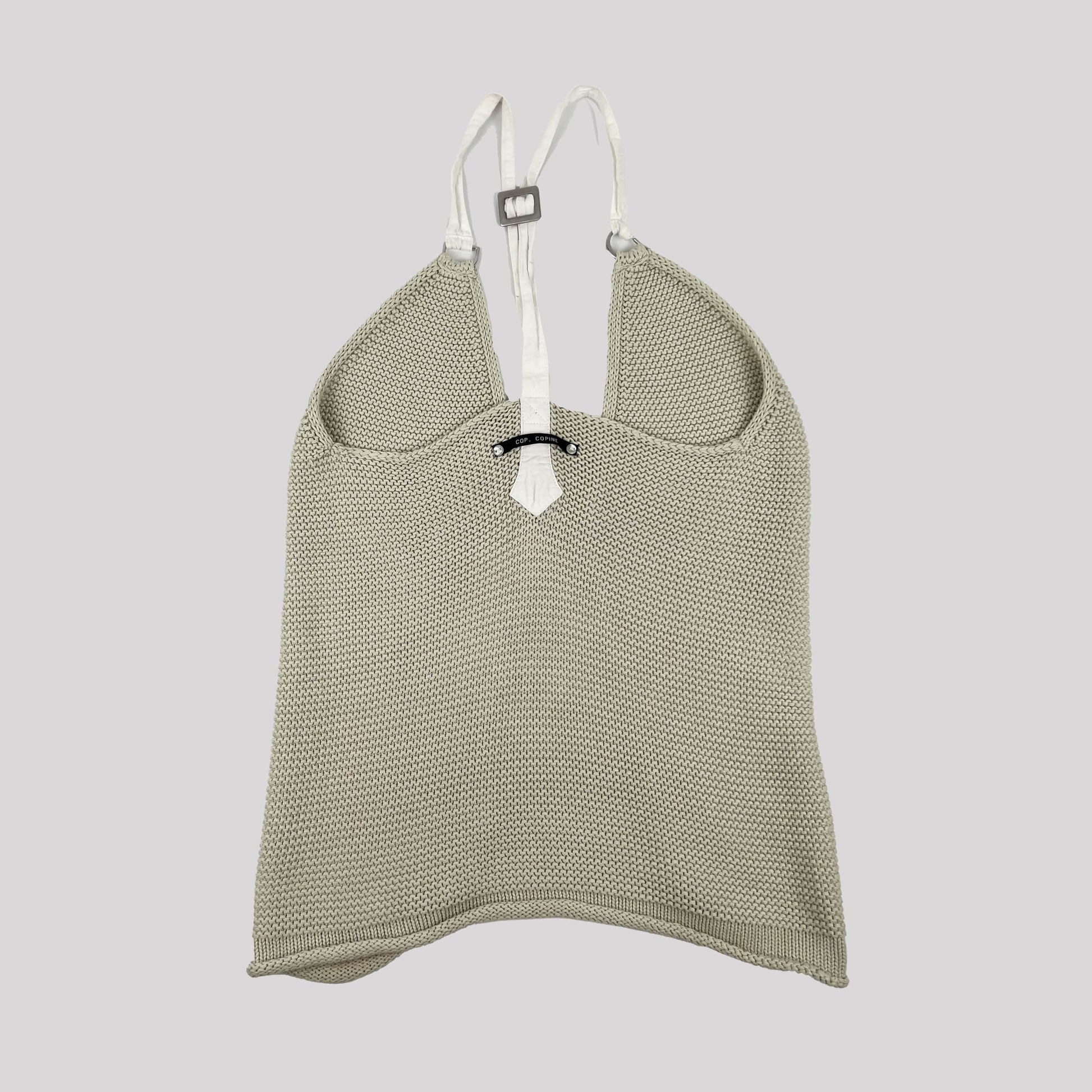 90's Cop Copine Knitted Open Cami Top with Buckle Detail in Biege - M 