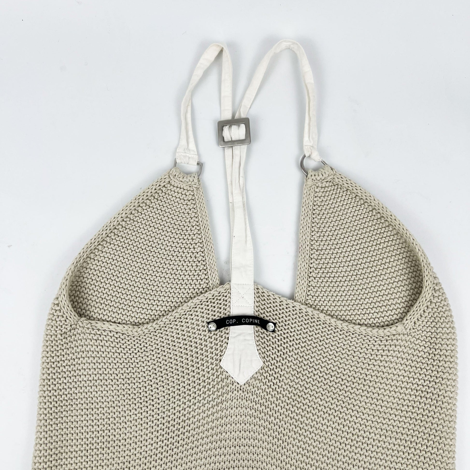 90's Cop Copine Knitted Open Cami Top with Buckle Detail in Biege - M 