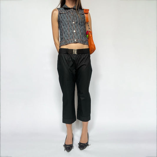 90's Miu Miu Cropped Trousers with Clip Belt in Black - S 