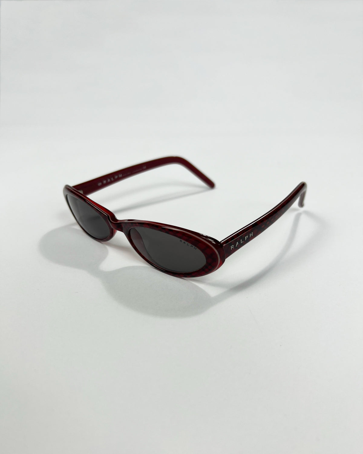 90's Ralph Lauren Slim Oval Sunglasses in Red Plaid