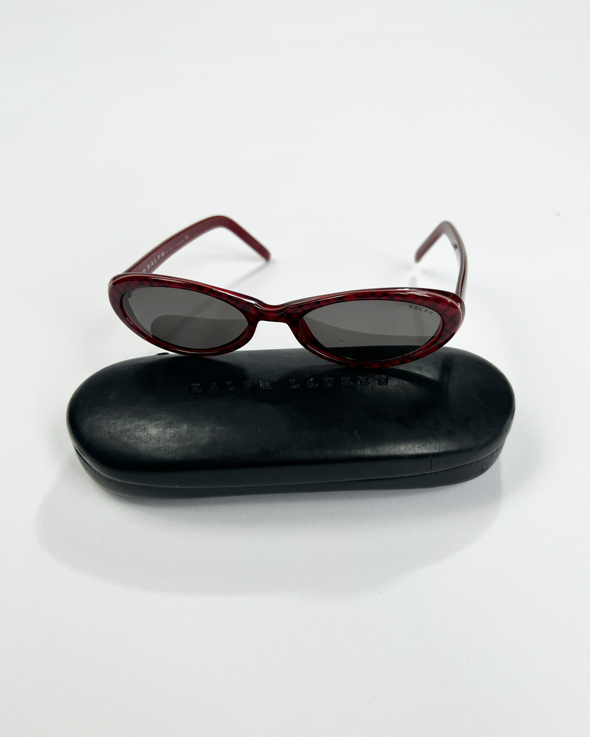 90's Ralph Lauren Slim Oval Sunglasses in Red Plaid