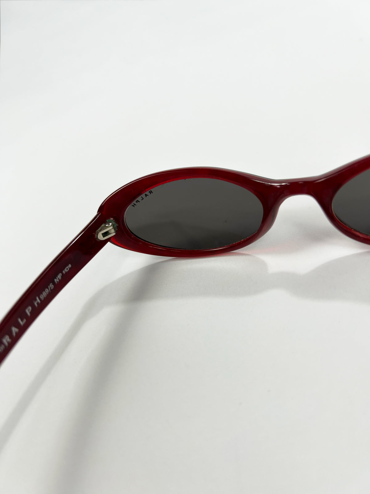 90's Ralph Lauren Slim Oval Sunglasses in Red Plaid