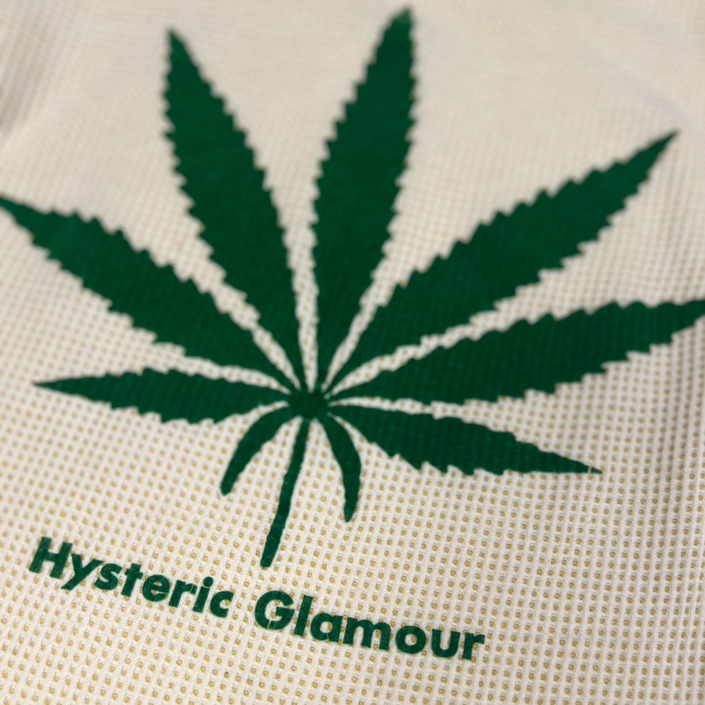 90s Hysteric Glamour Weed Leaf Baby Tee with Stripe Sleeves - S 