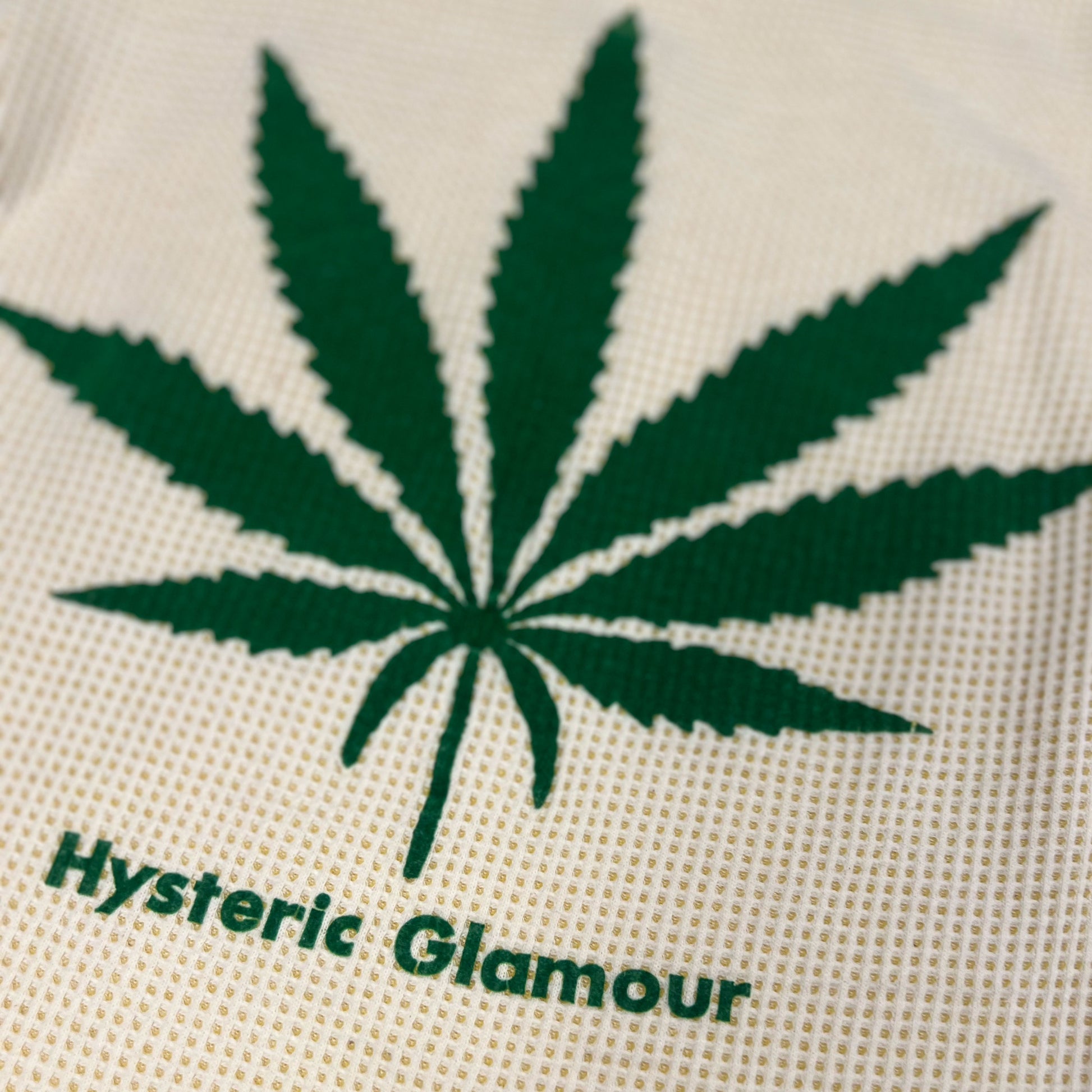 90s Hysteric Glamour Weed Leaf Baby Tee with Stripe Sleeves - S 