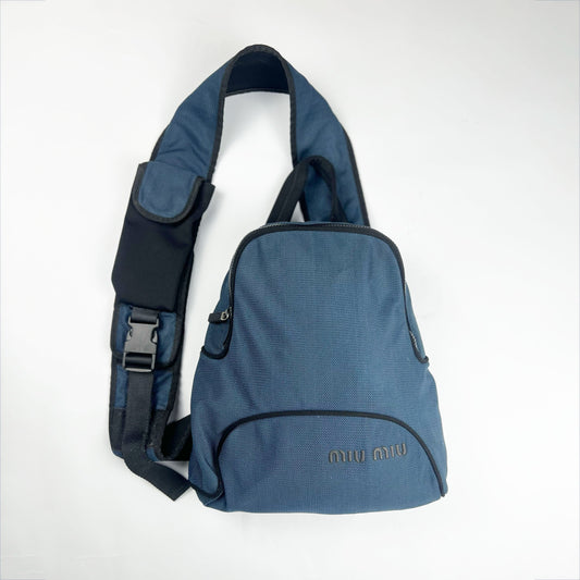 90s Miu Miu Nylon Sling Rucksack in Navy 