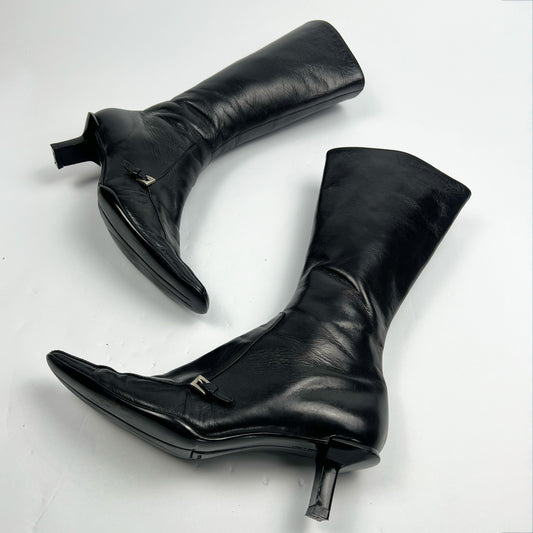 90s Prada Kitten Heel Boot with Buckle Detail - UK 5.5 