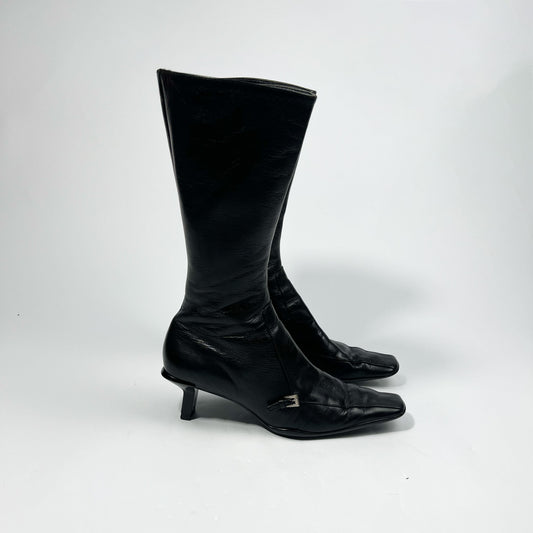 90s Prada Kitten Heel Boot with Buckle Detail - UK 5.5 