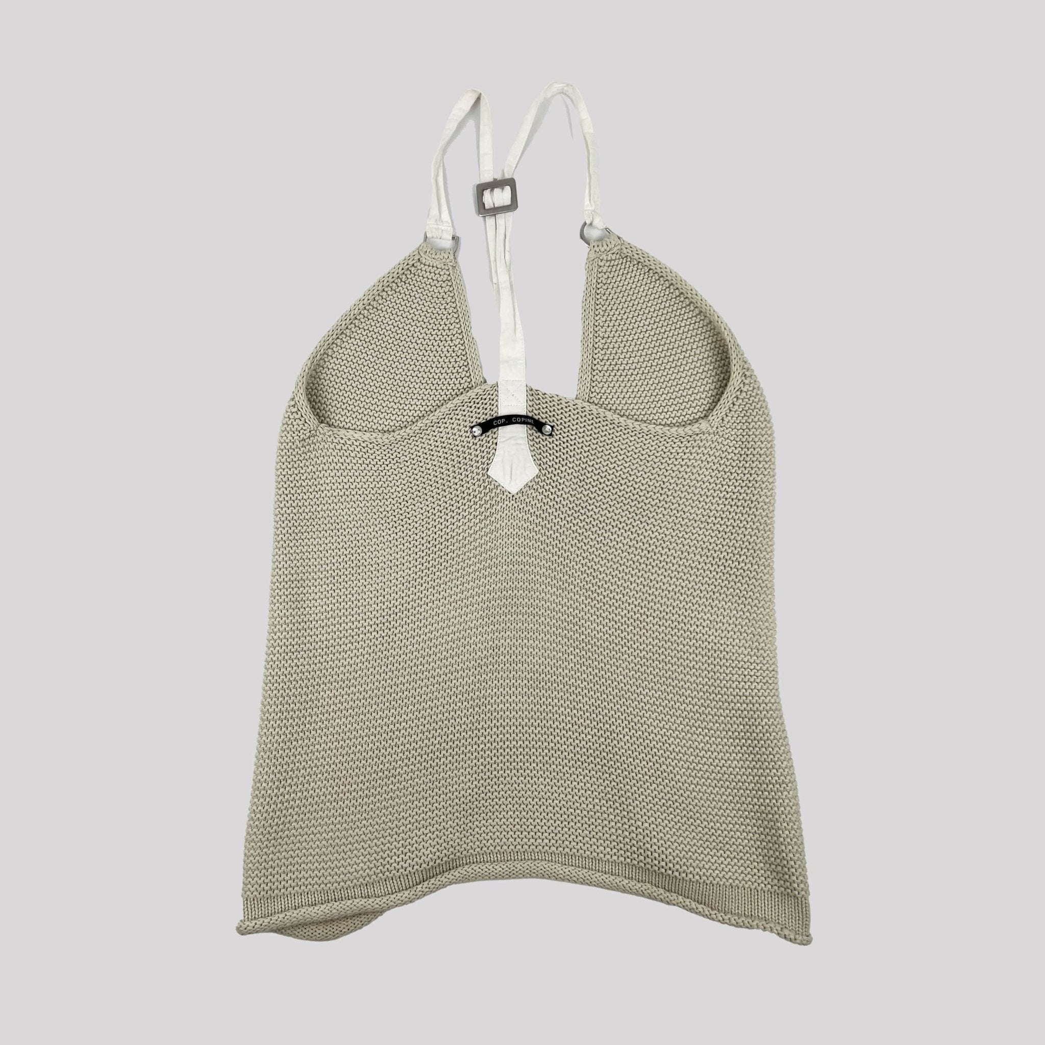90's Cop Copine Knitted Open Cami Top with Buckle Detail in Biege