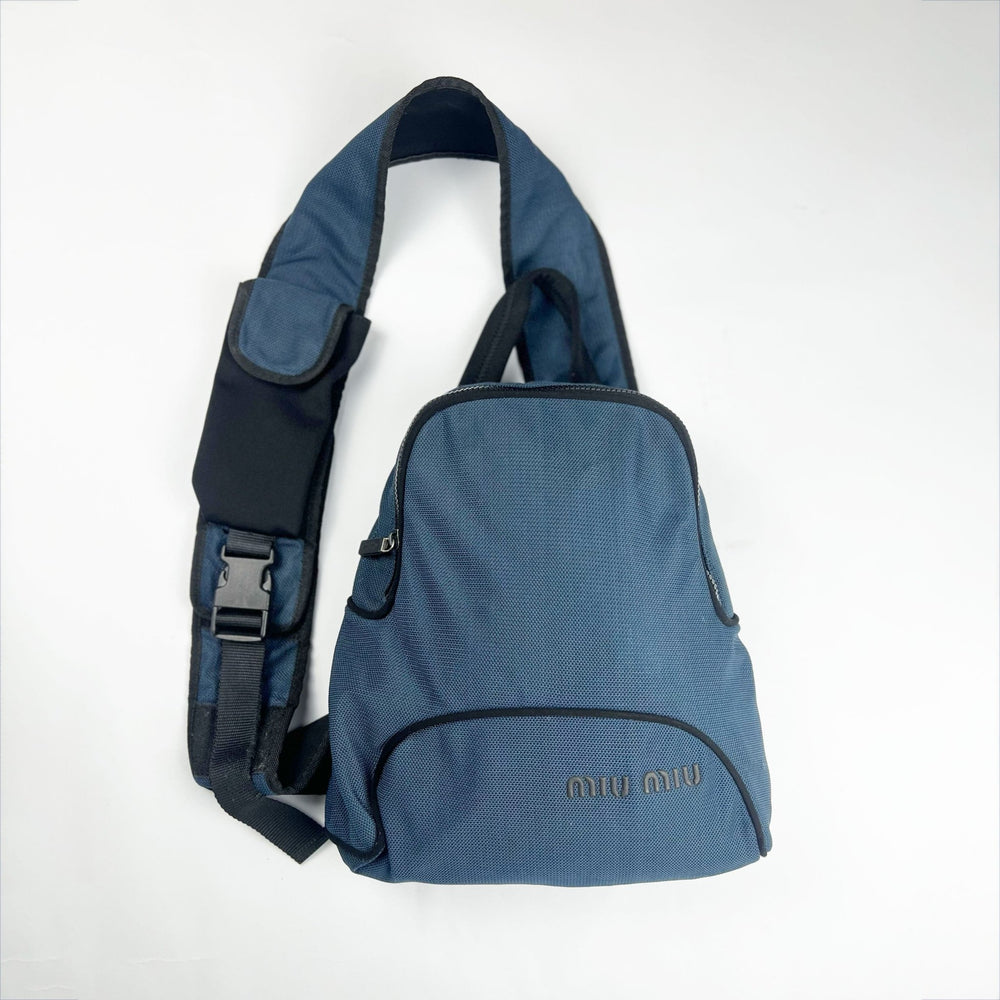 90s Miu Miu Nylon Sling Rucksack in Navy